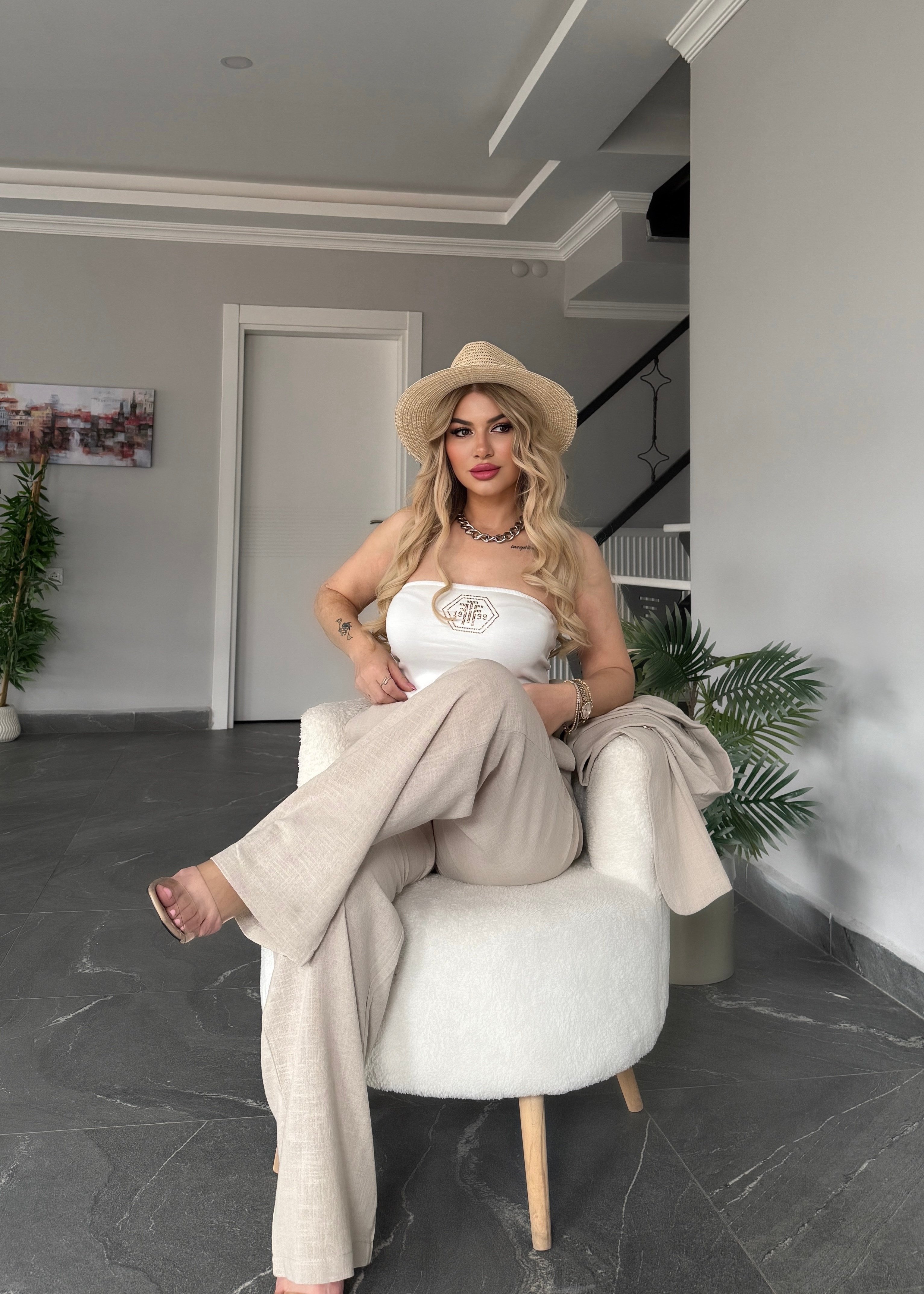 3 lü  keten takım bej