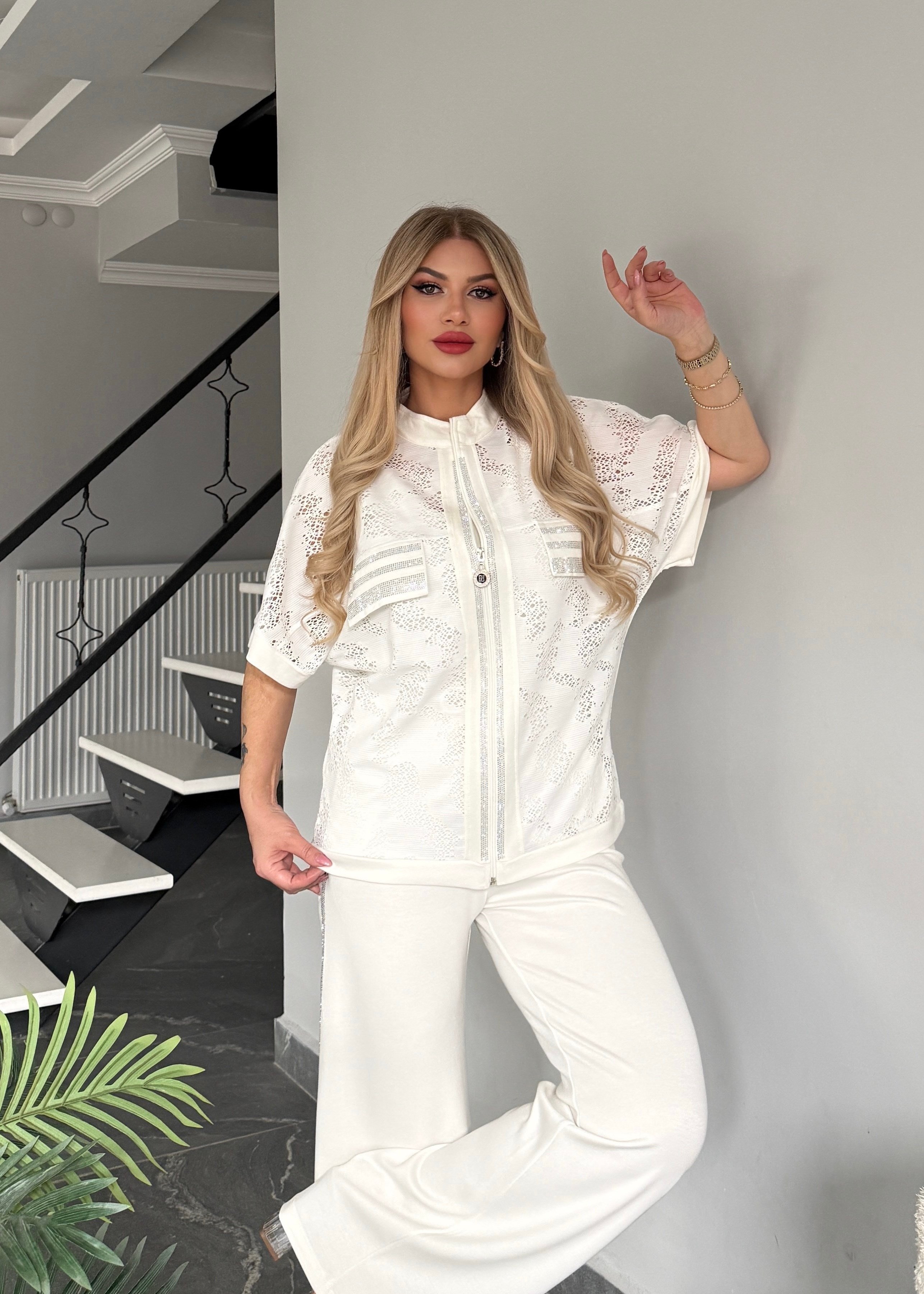 BB Cep taşlı dantel 3 lü takım beyaz 