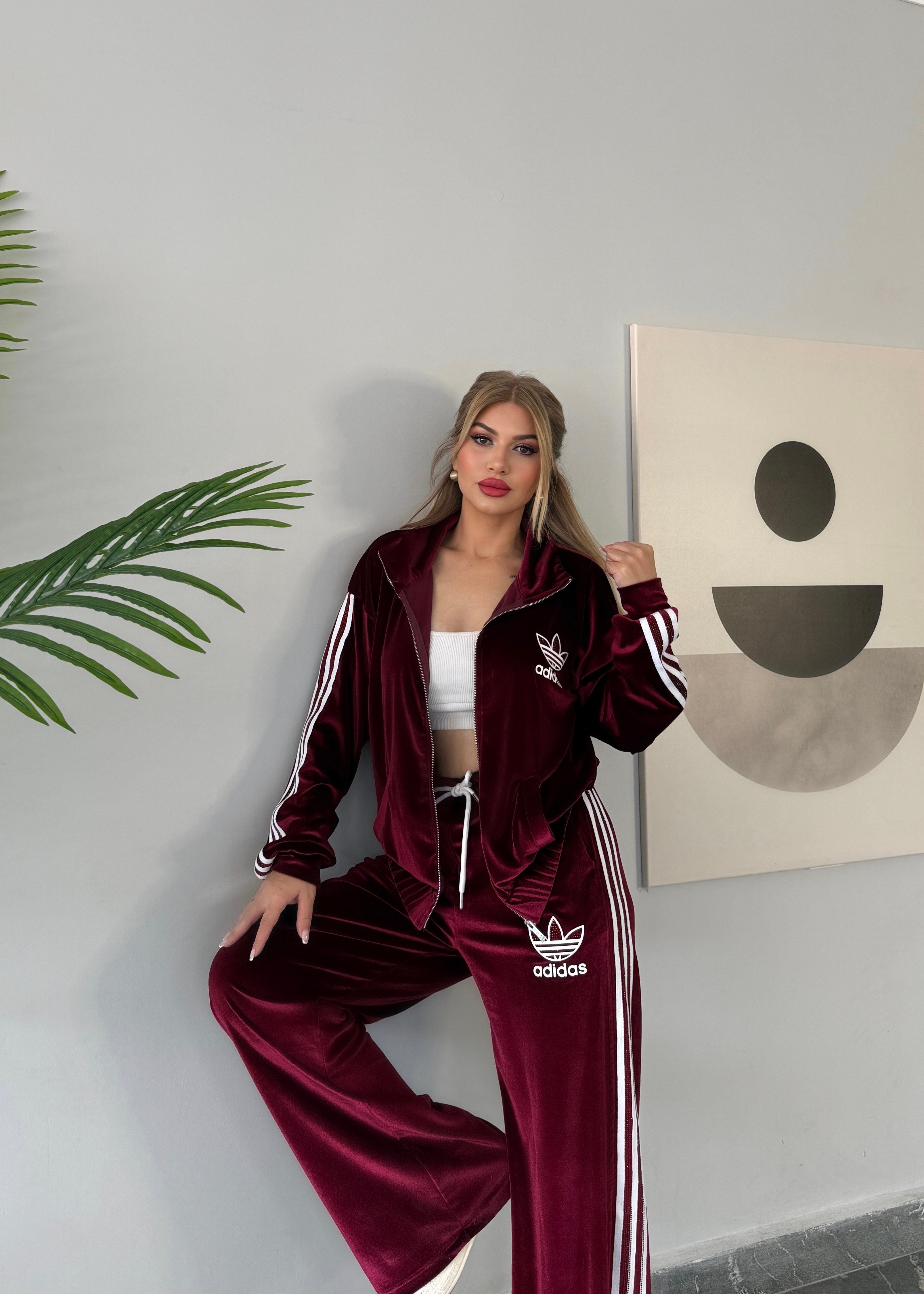 BB Kadife Taşlı Takım Bordo