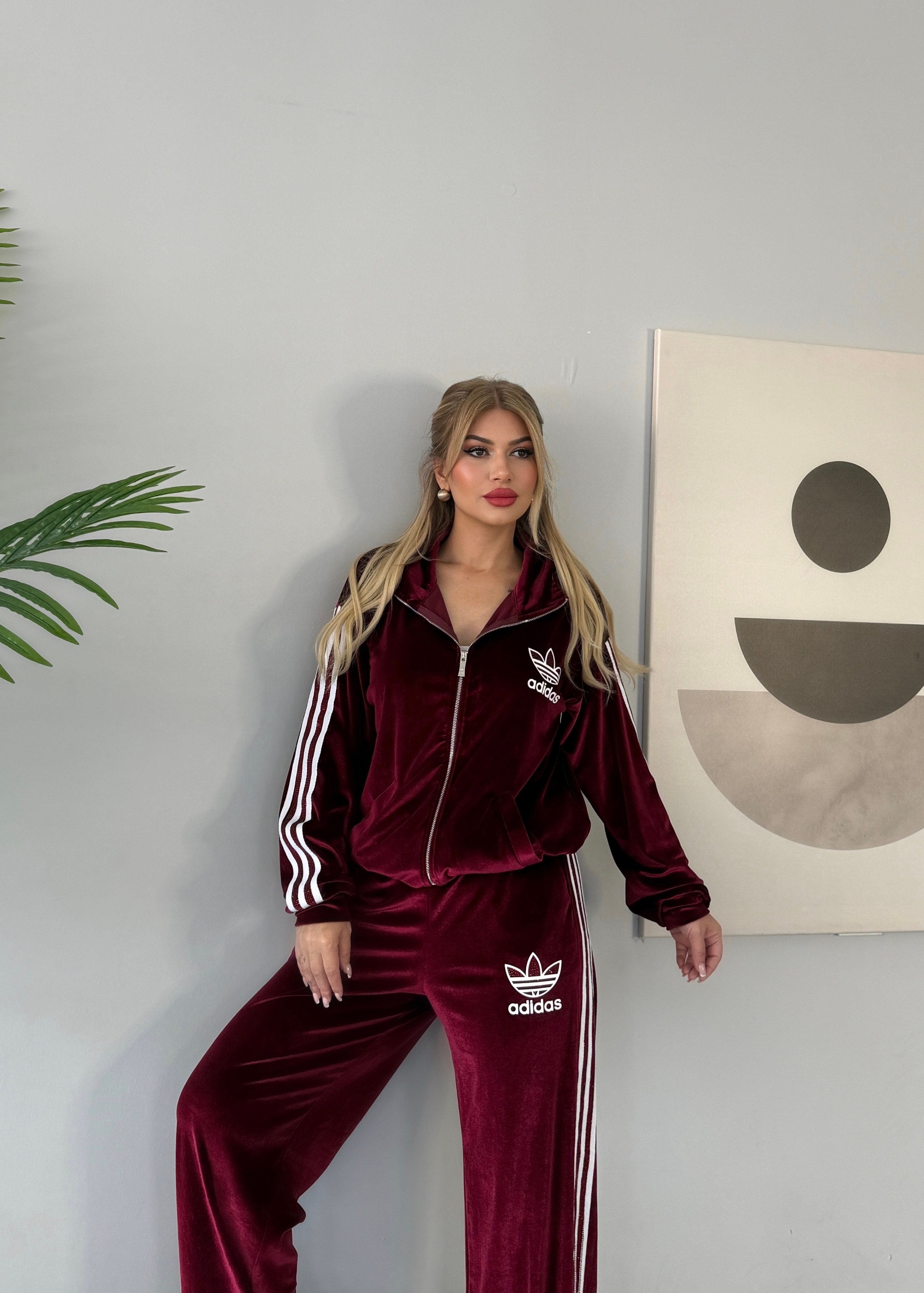 BB Kadife Taşlı Takım Bordo