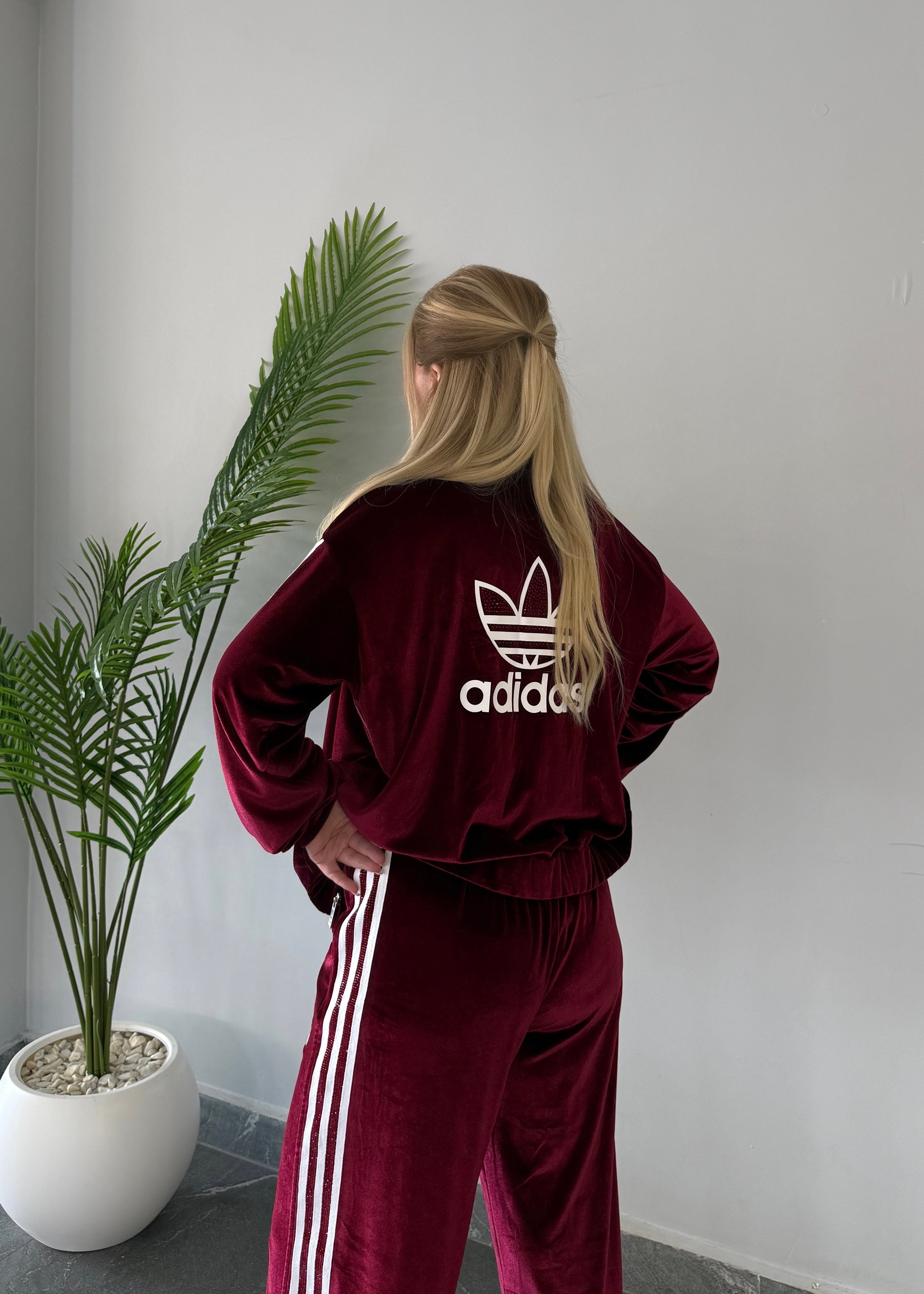 BB Kadife Taşlı Takım Bordo