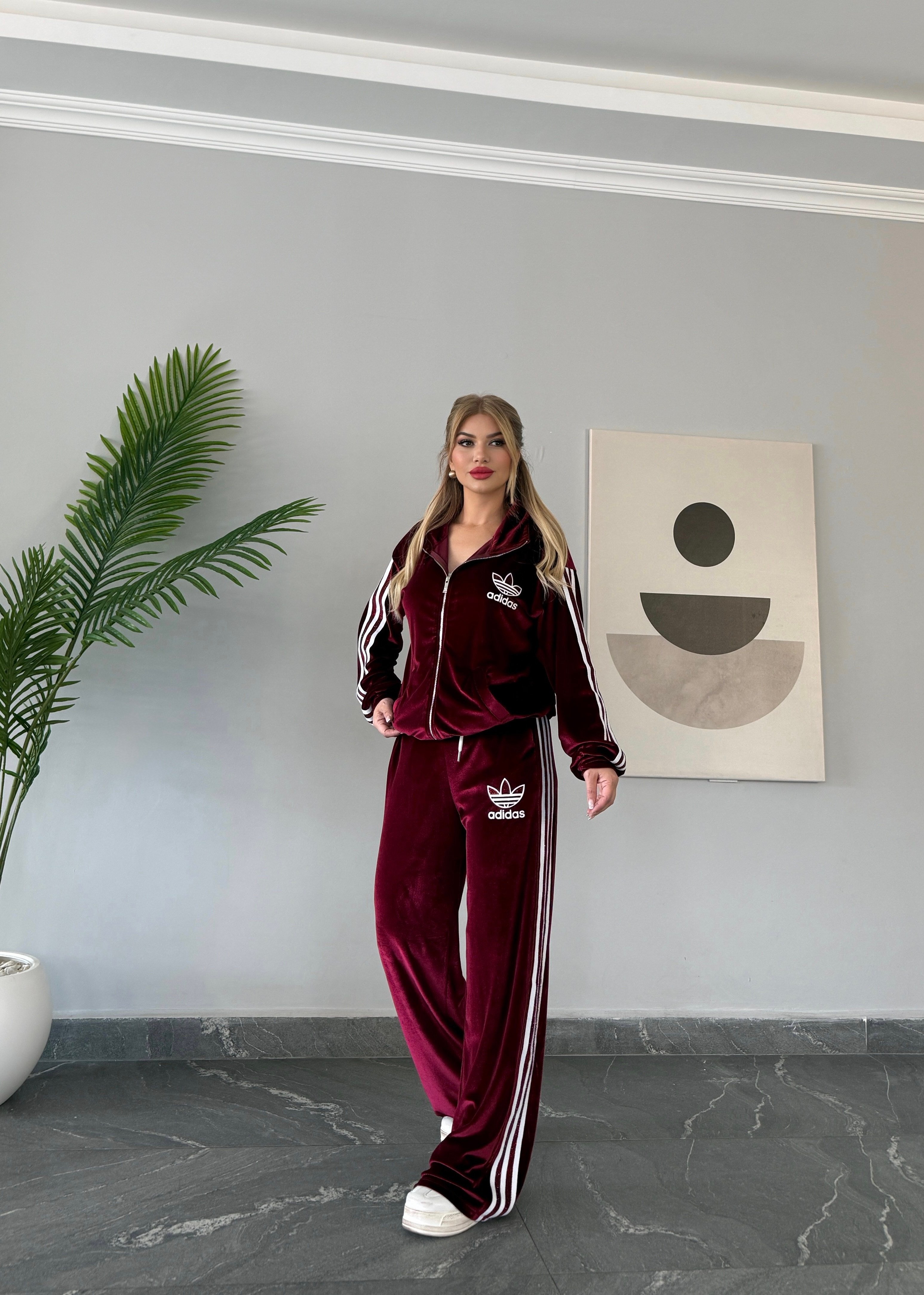 BB Kadife Taşlı Takım Bordo