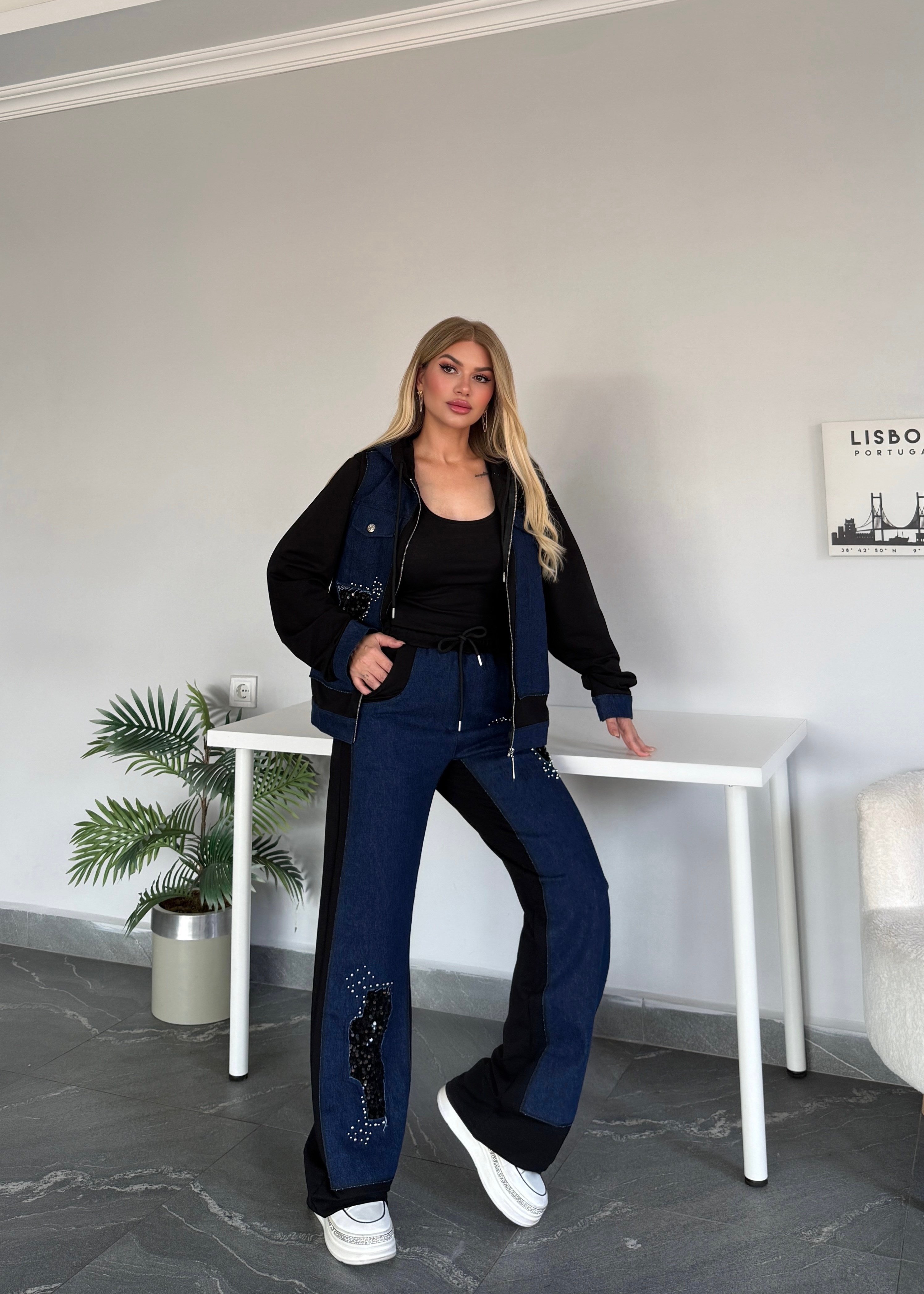 BB Kot detaylı 2 ip takım mavi  