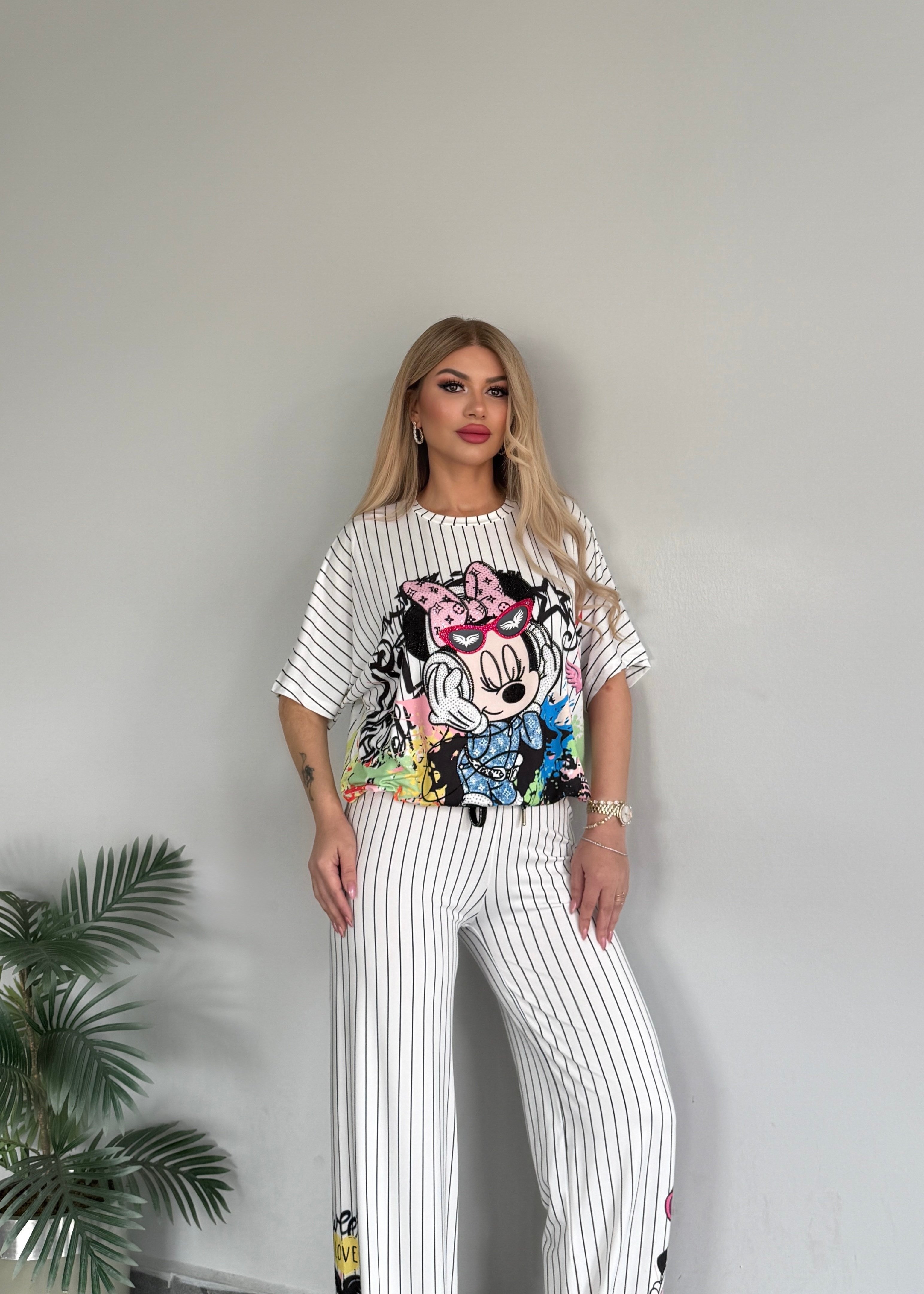 Çizgili minnie takım beyaz 