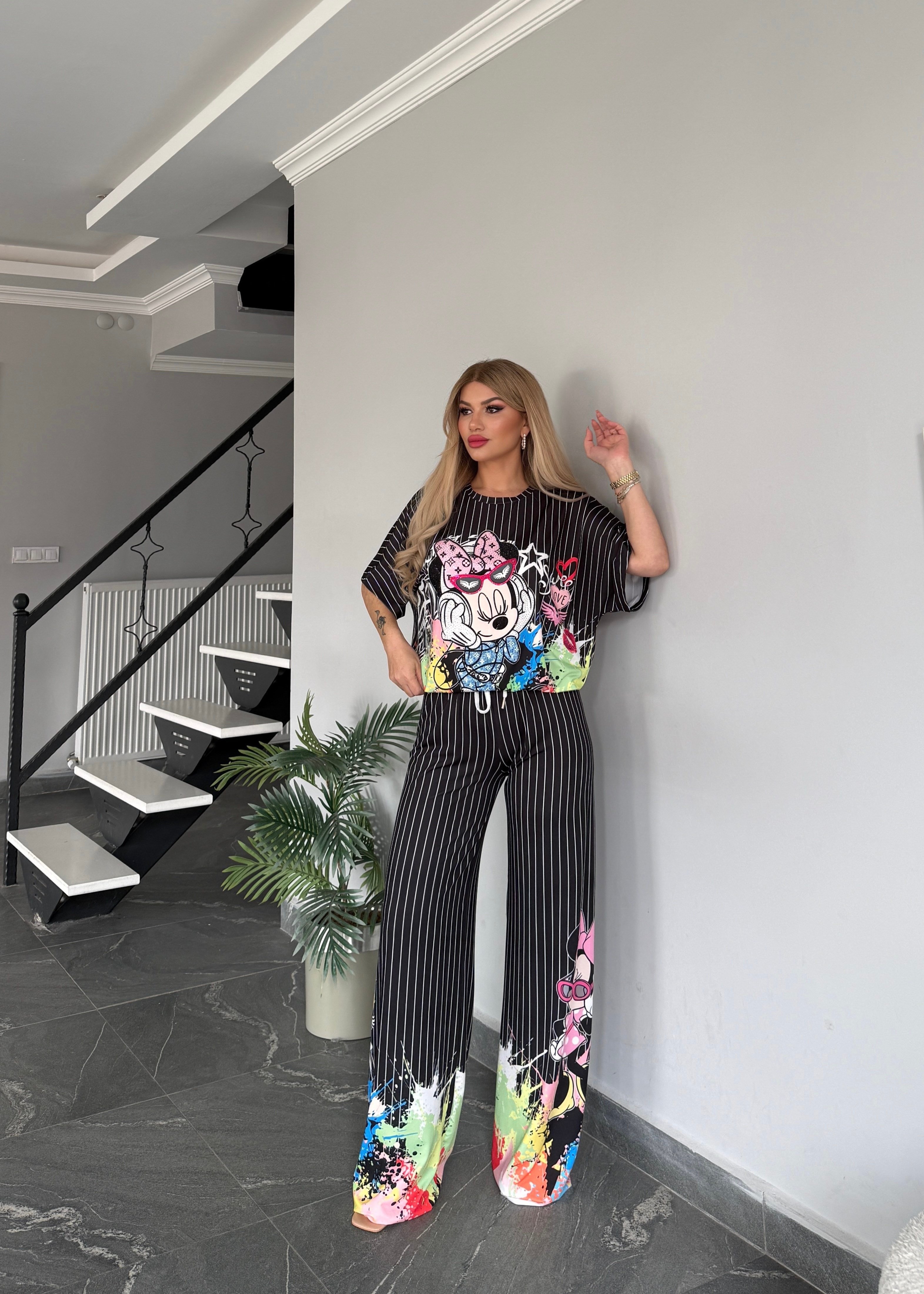 Çizgili minnie takım siyah 