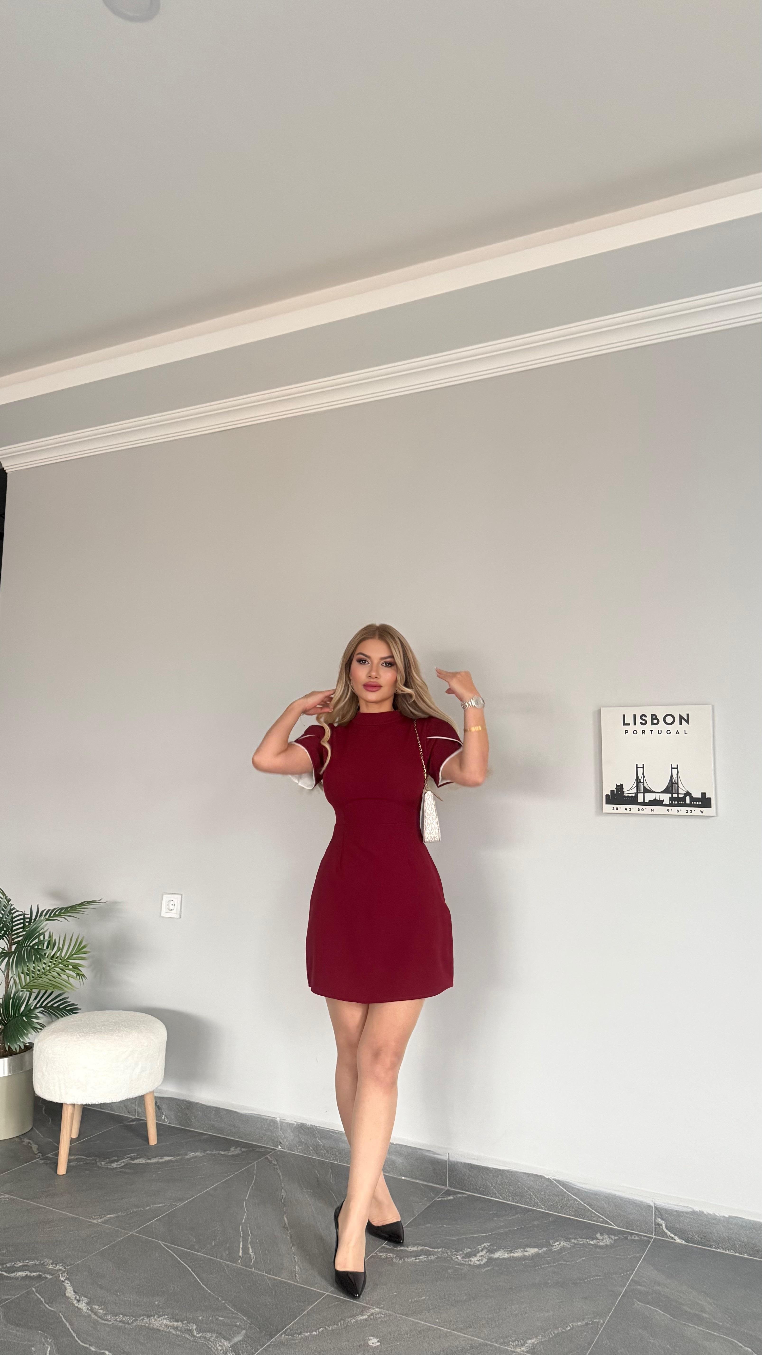 DC fiyonk detaylı elbise bordo 