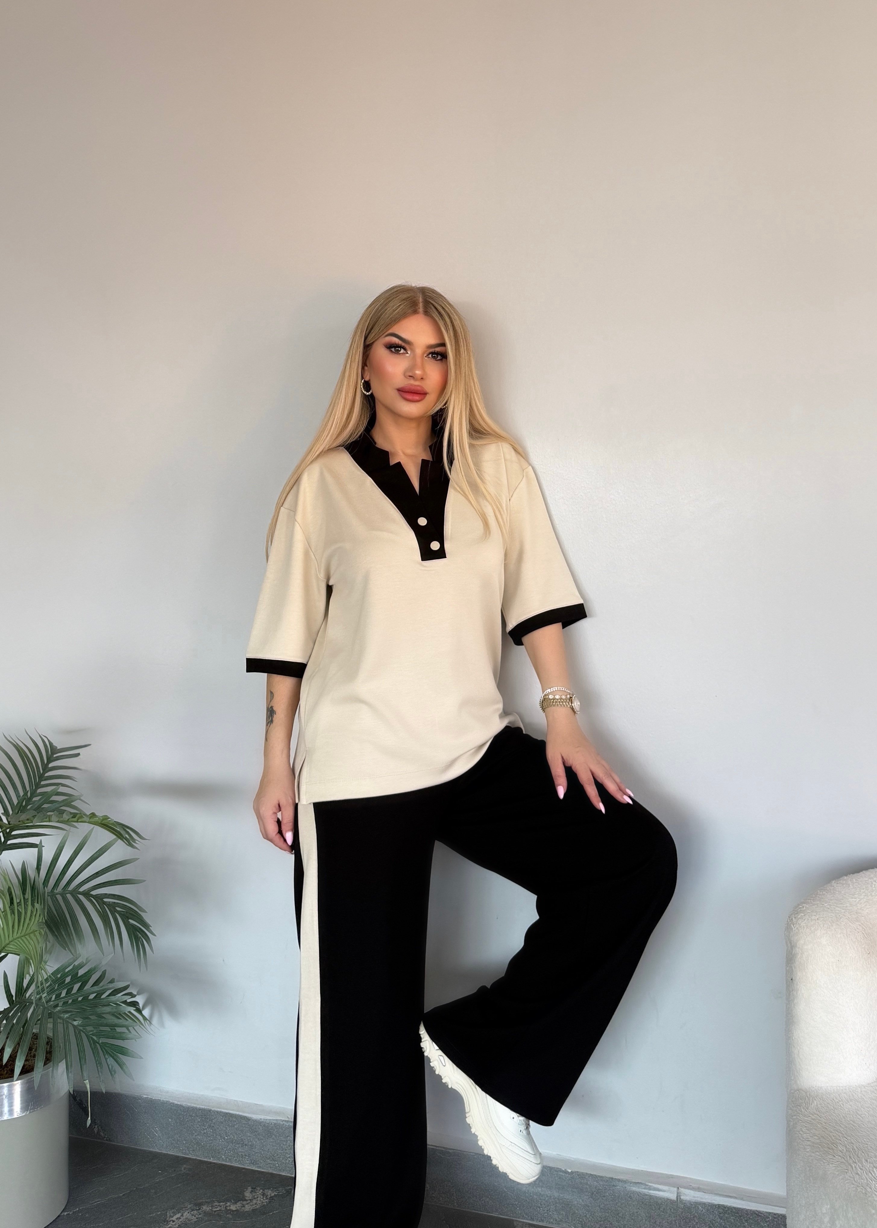 DK basic şeritli takım siyah 