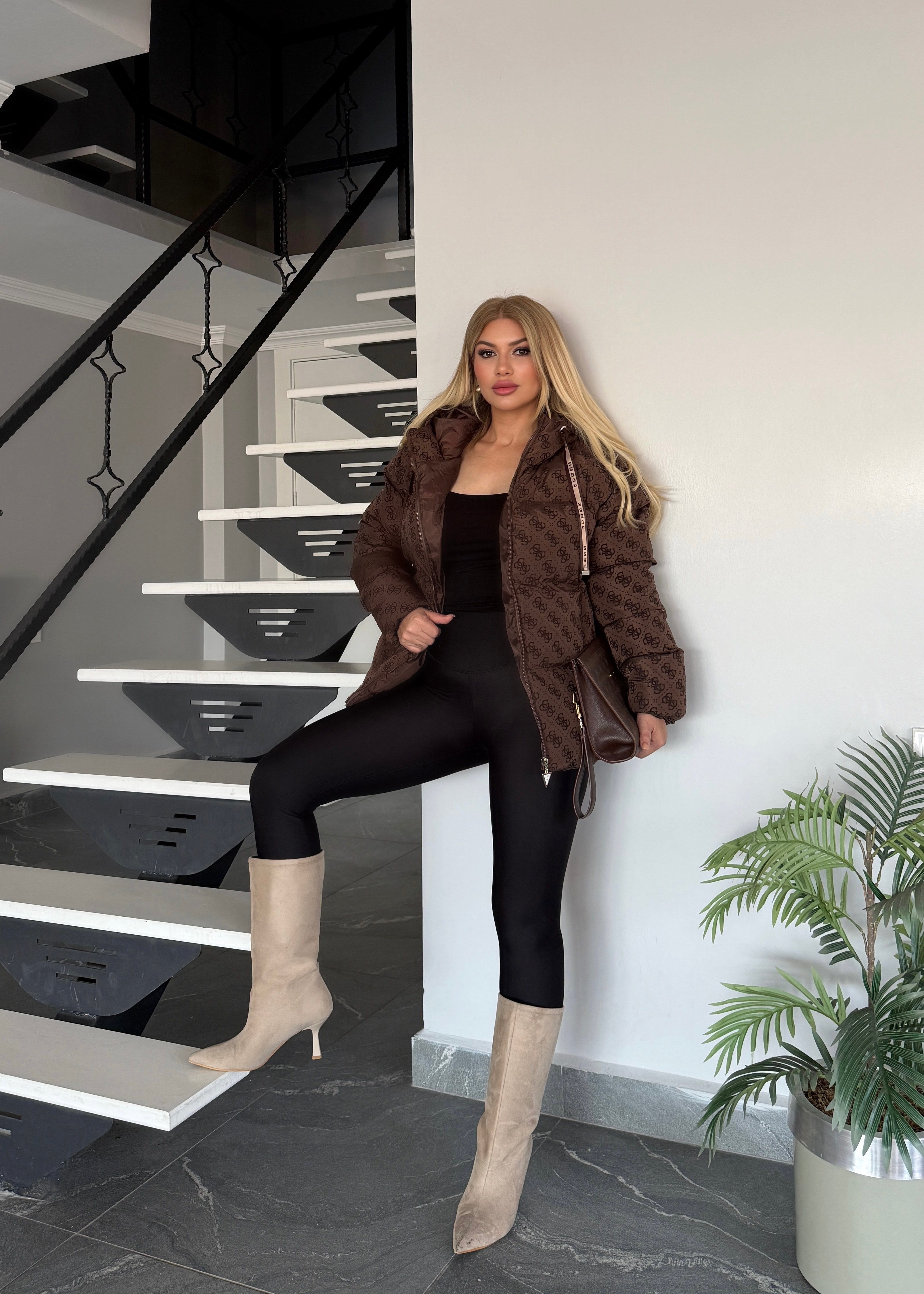 Dolgulu şişme mont acı kahve 