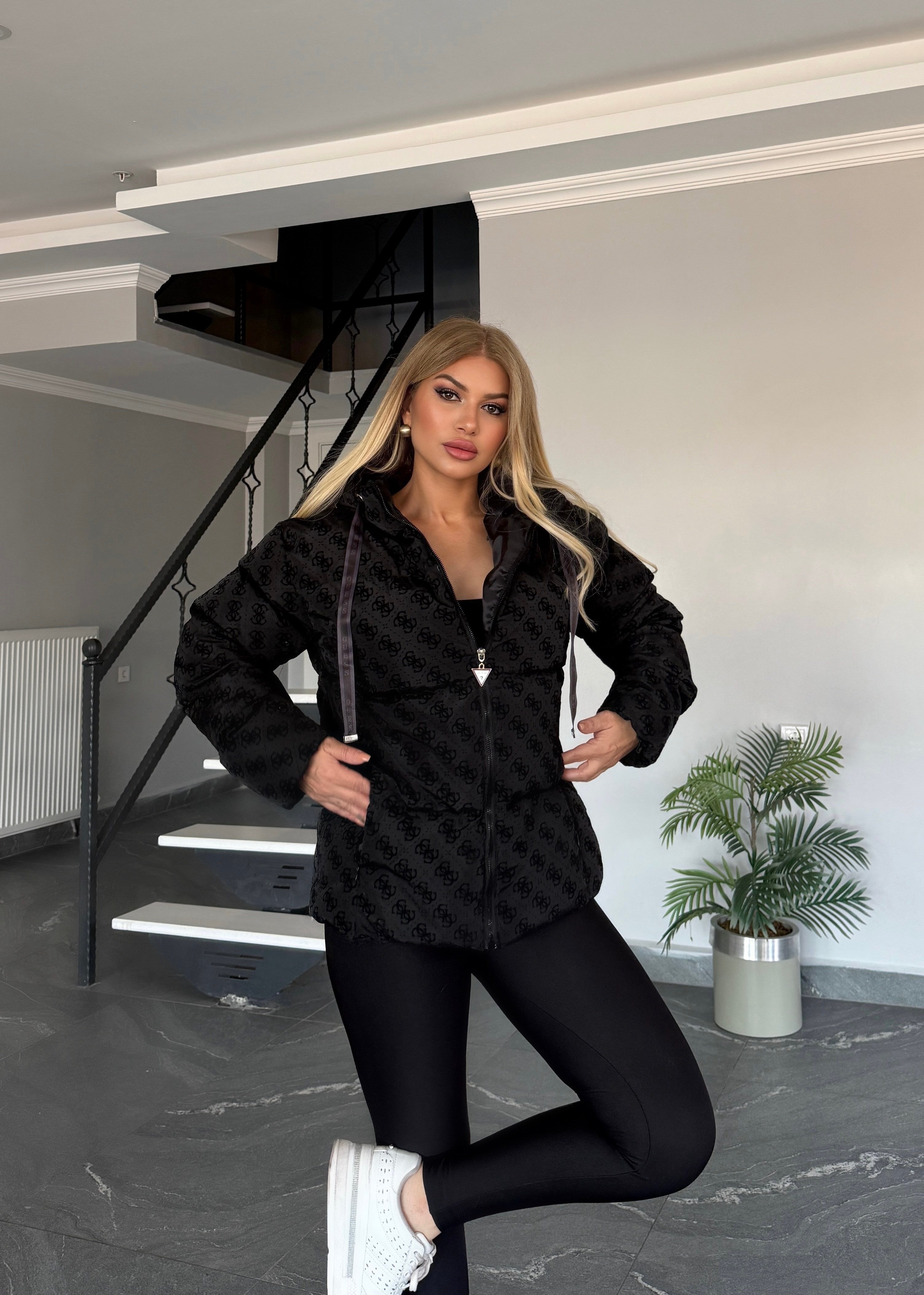 Dolgulu şişme mont siyah 