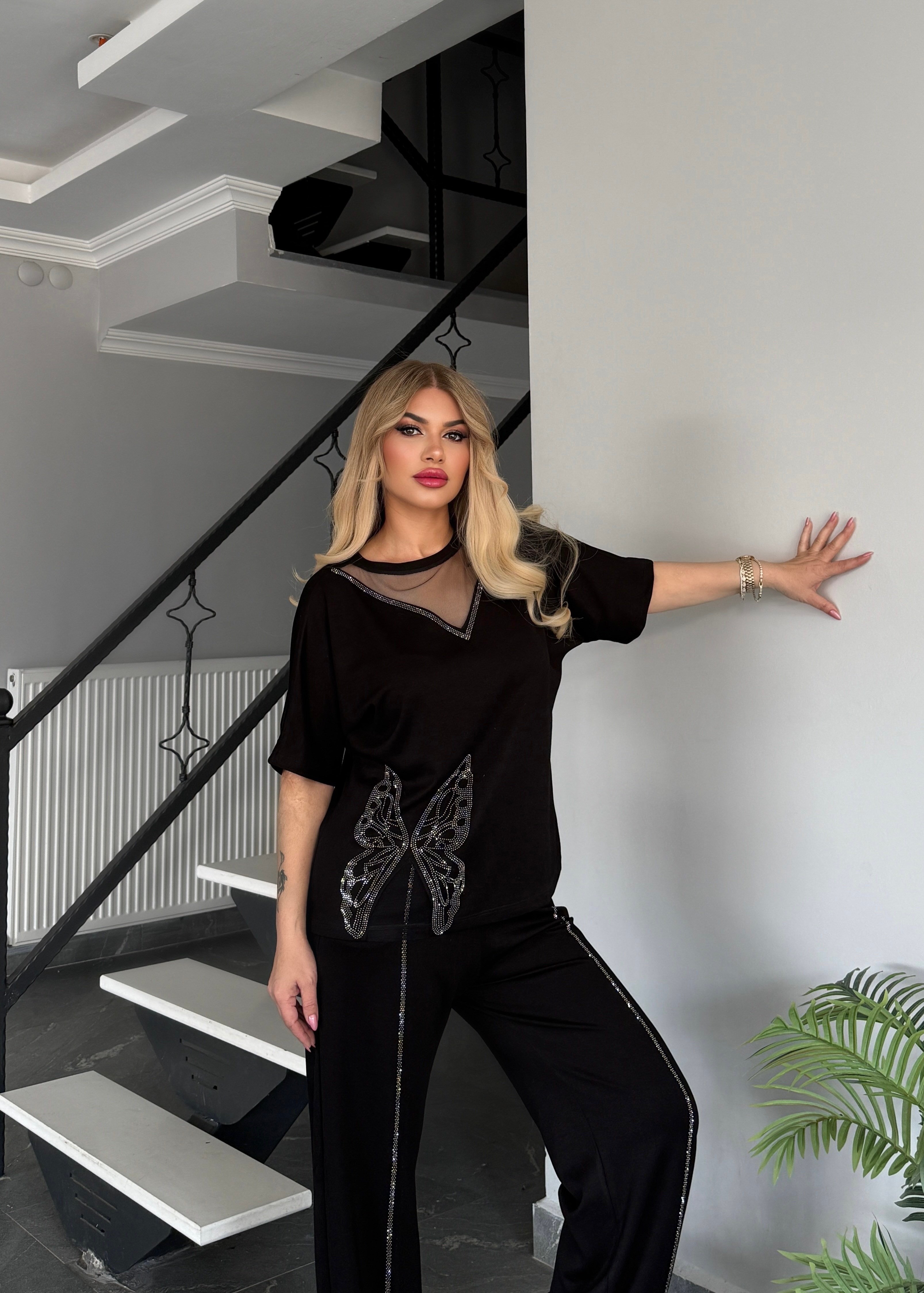 Kelebek tüllü takım siyah 