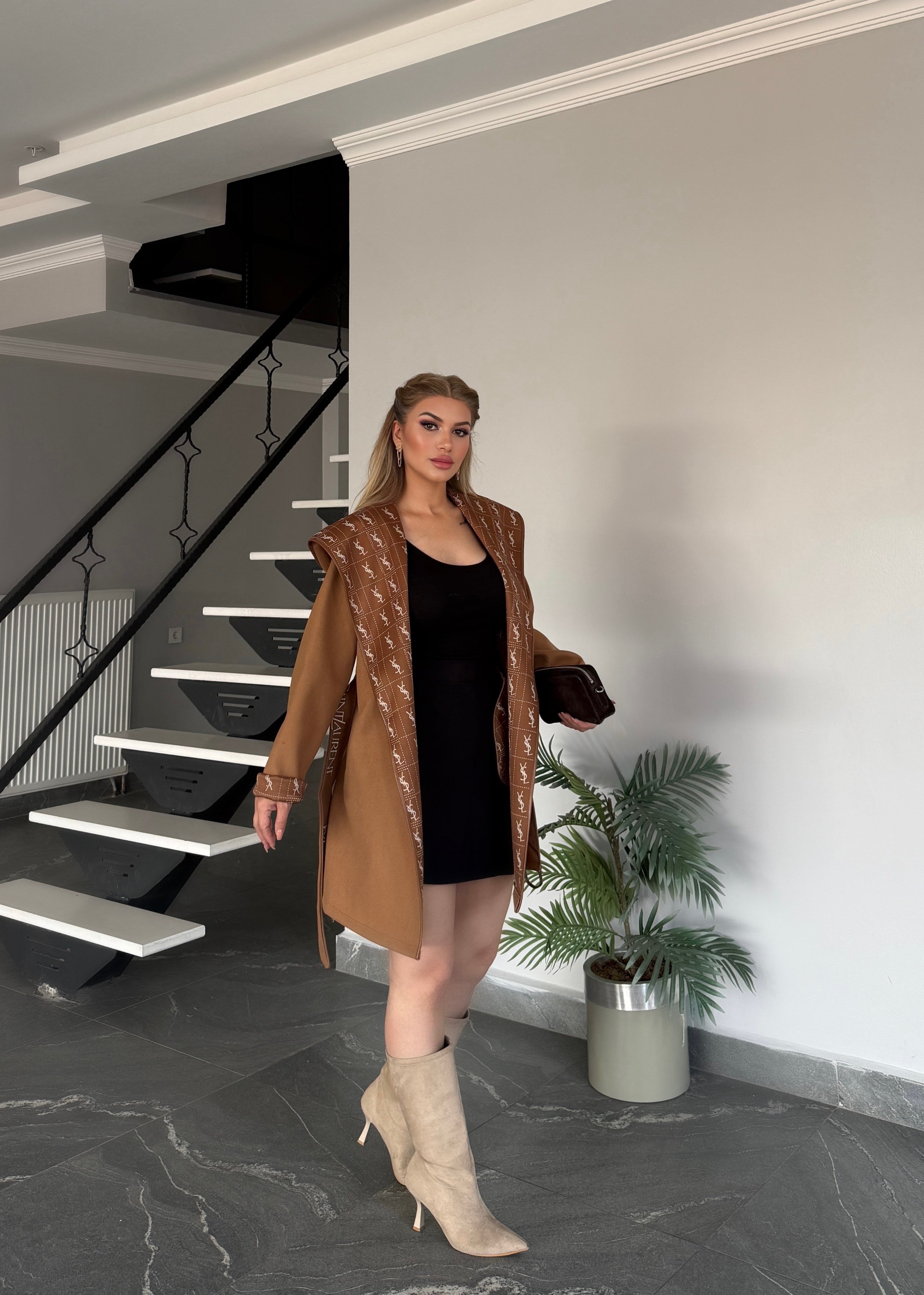 LF kapşonlu trench kahve 