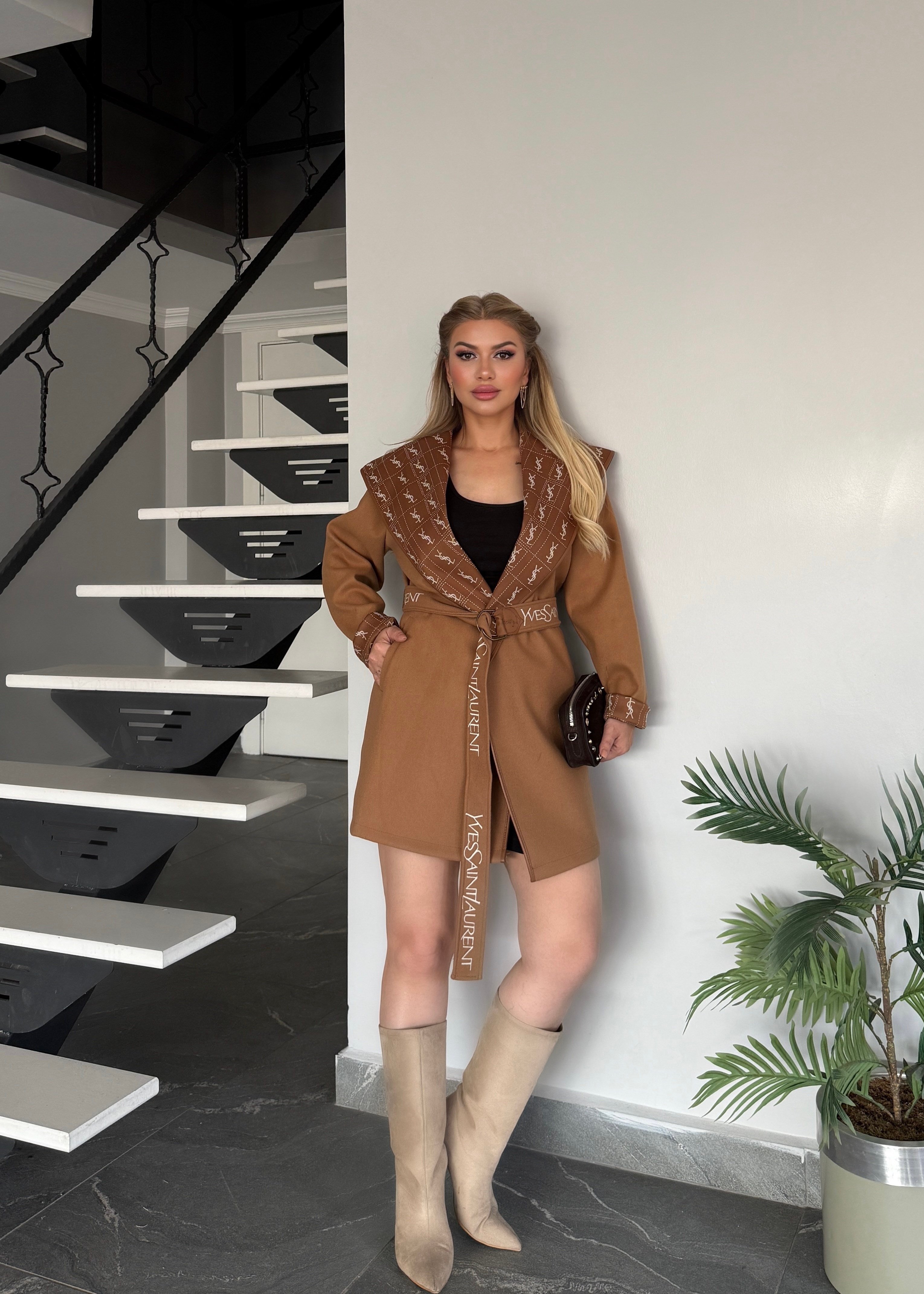 LF kapşonlu trench kahve 