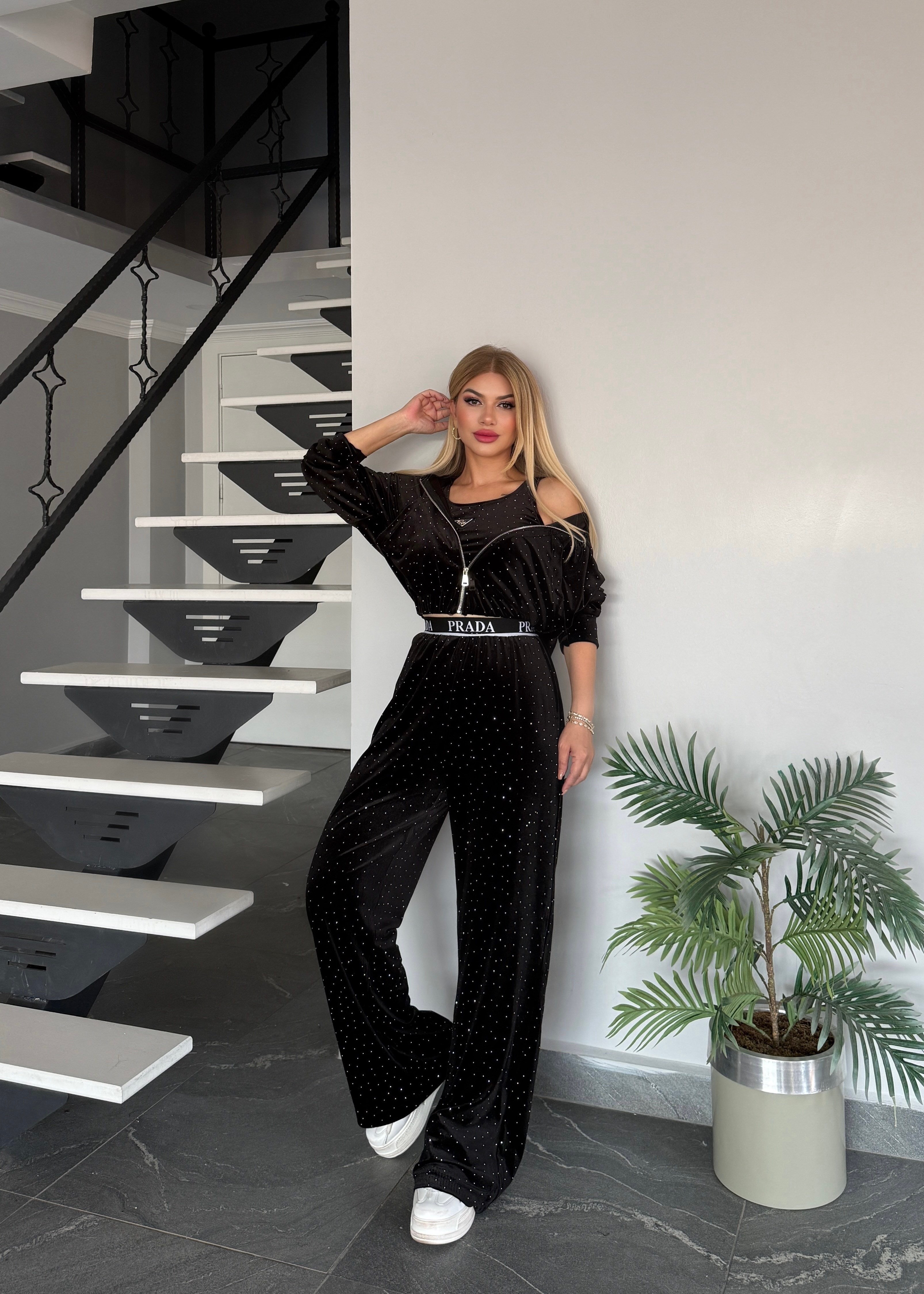 LF pırıltılı 3 lü takım siyah 
