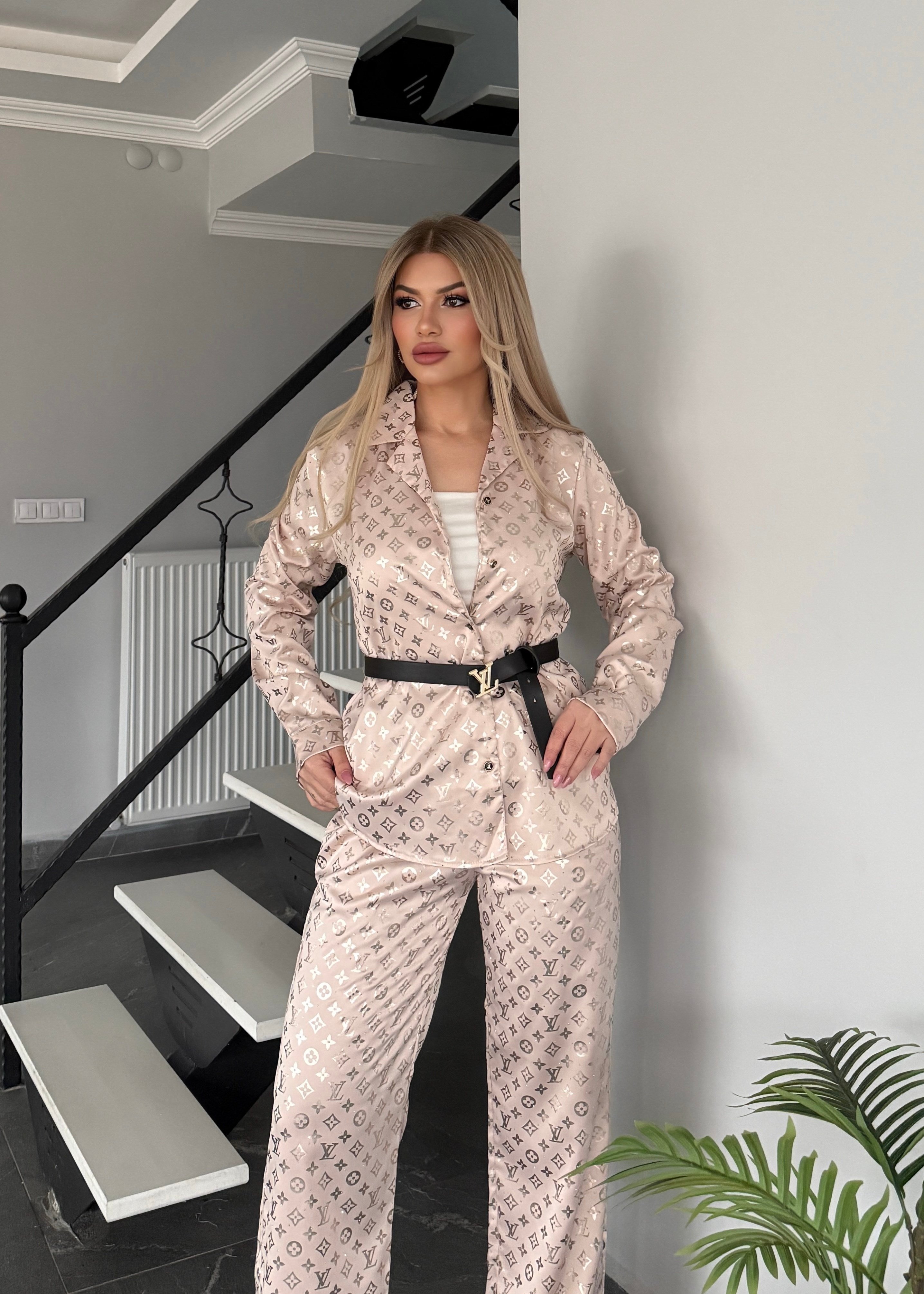 LF saten taşlı takım nude 