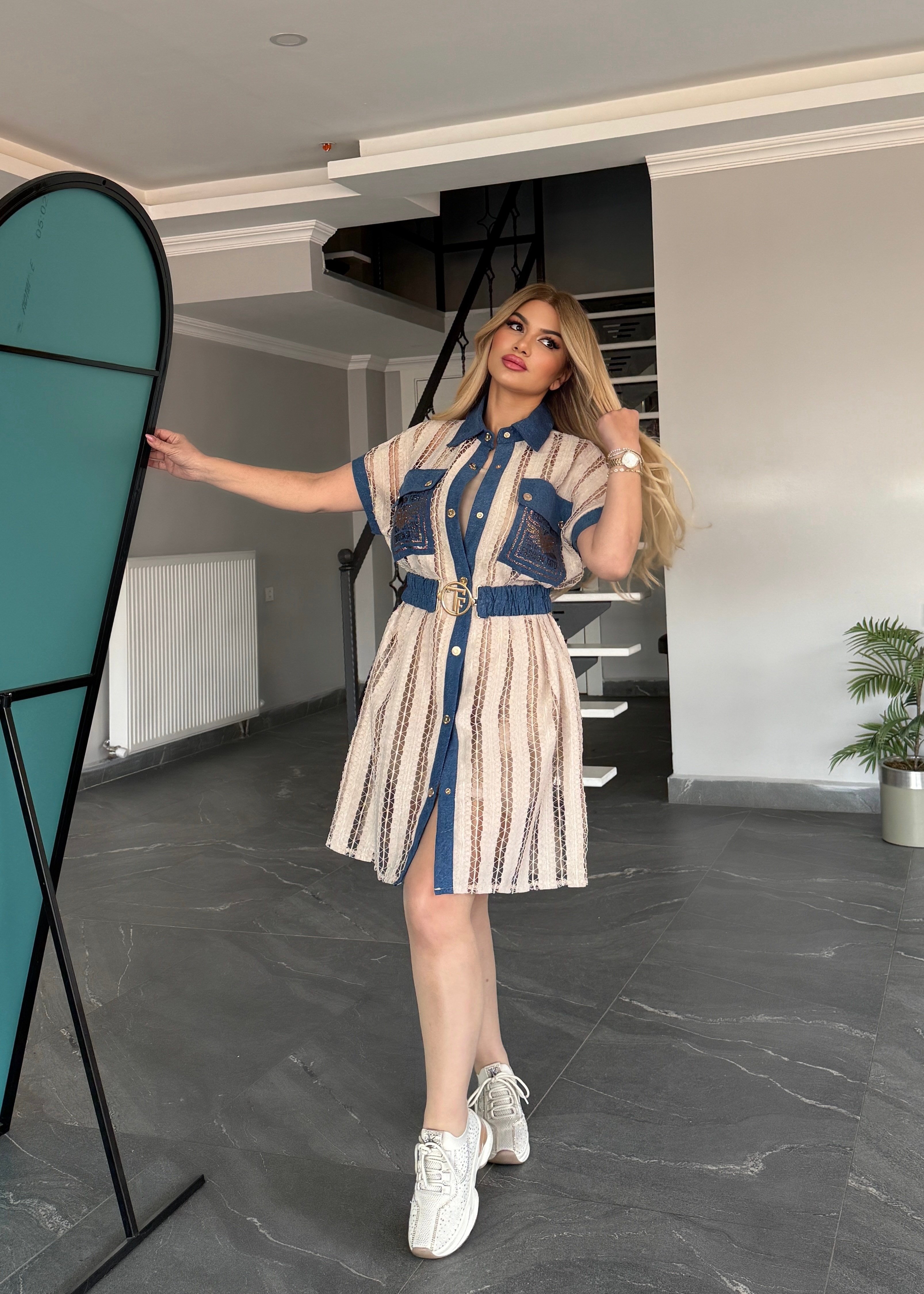 Love 2 Li kemerli elbise nude 