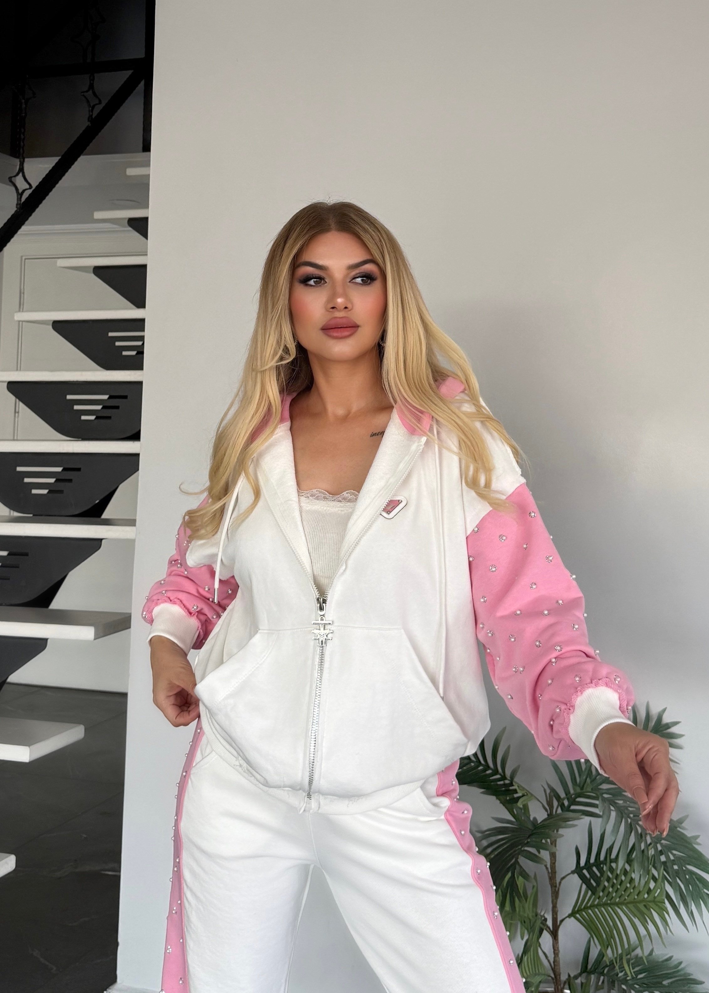 Nokta taşlı 2 Li takım pembe 