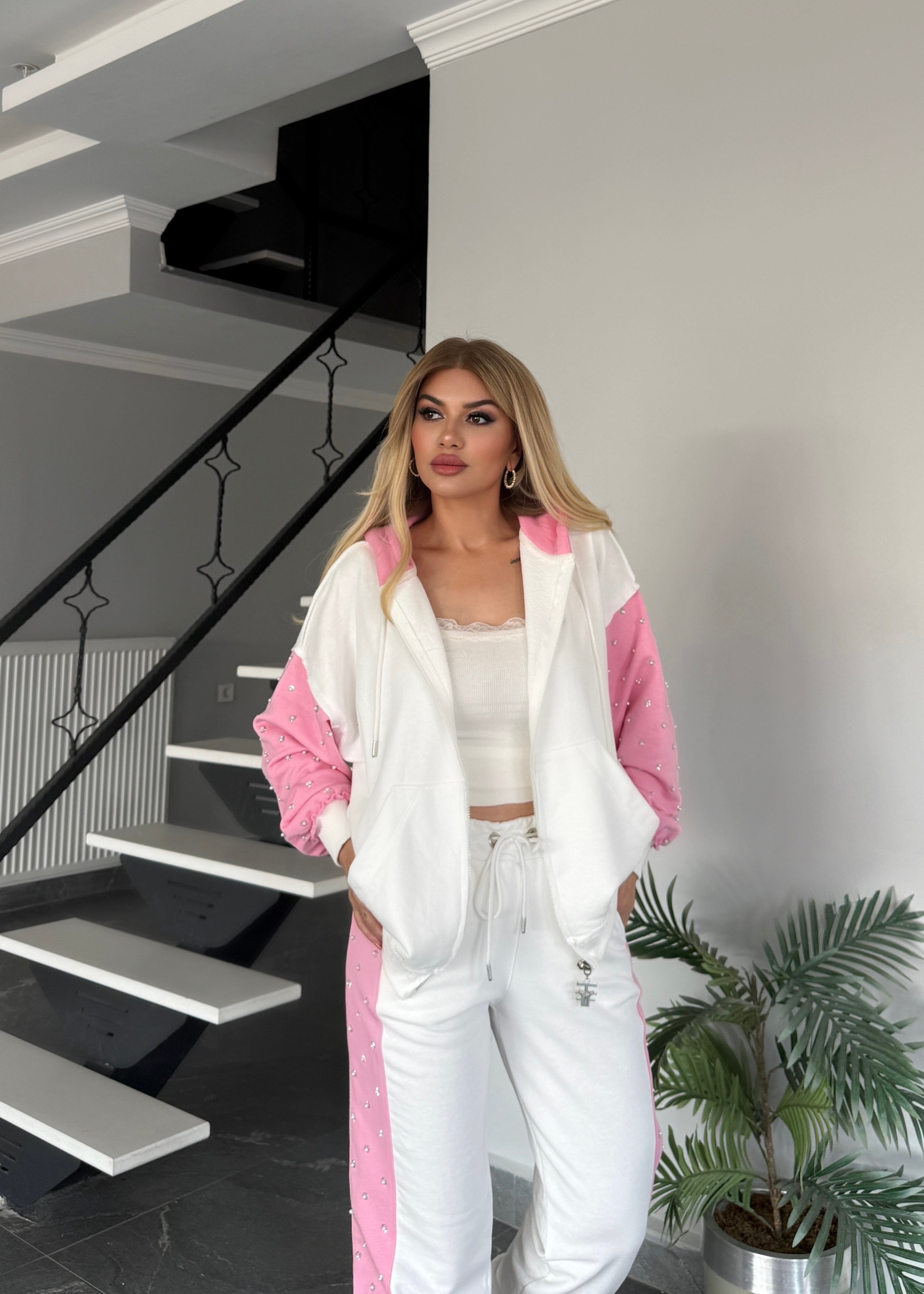 Nokta taşlı 2 Li takım pembe 