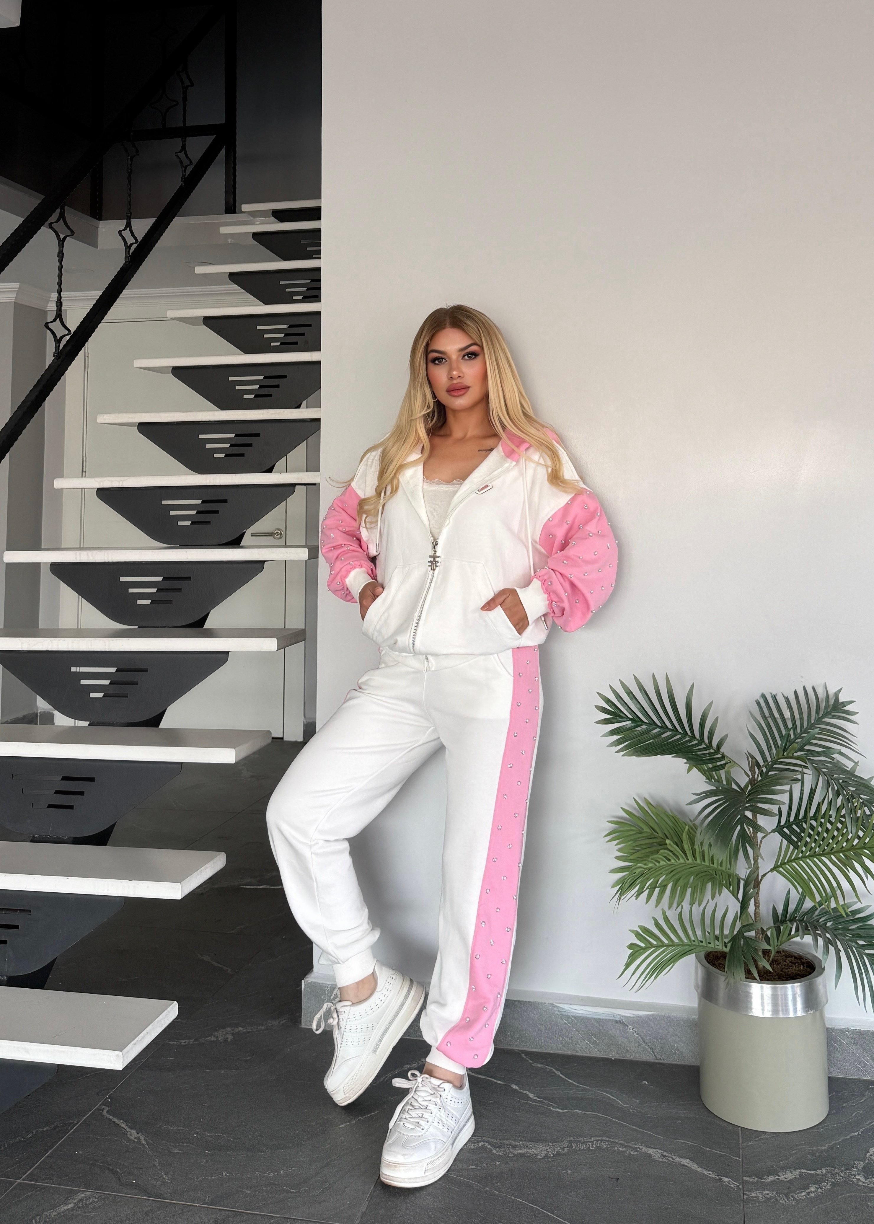 Nokta taşlı 2 Li takım pembe 