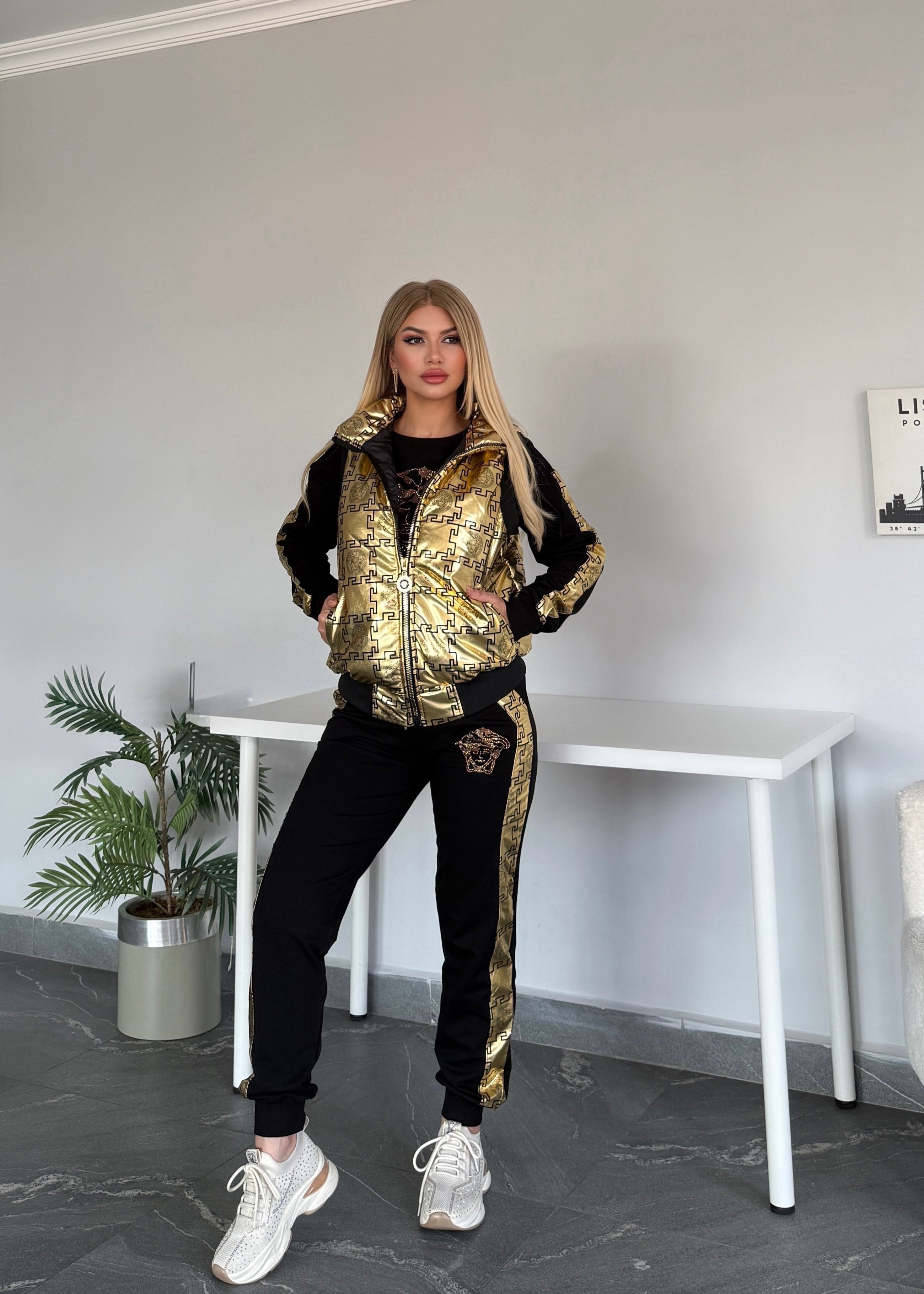 Şişme yelekli 3 Li takım siyah gold 