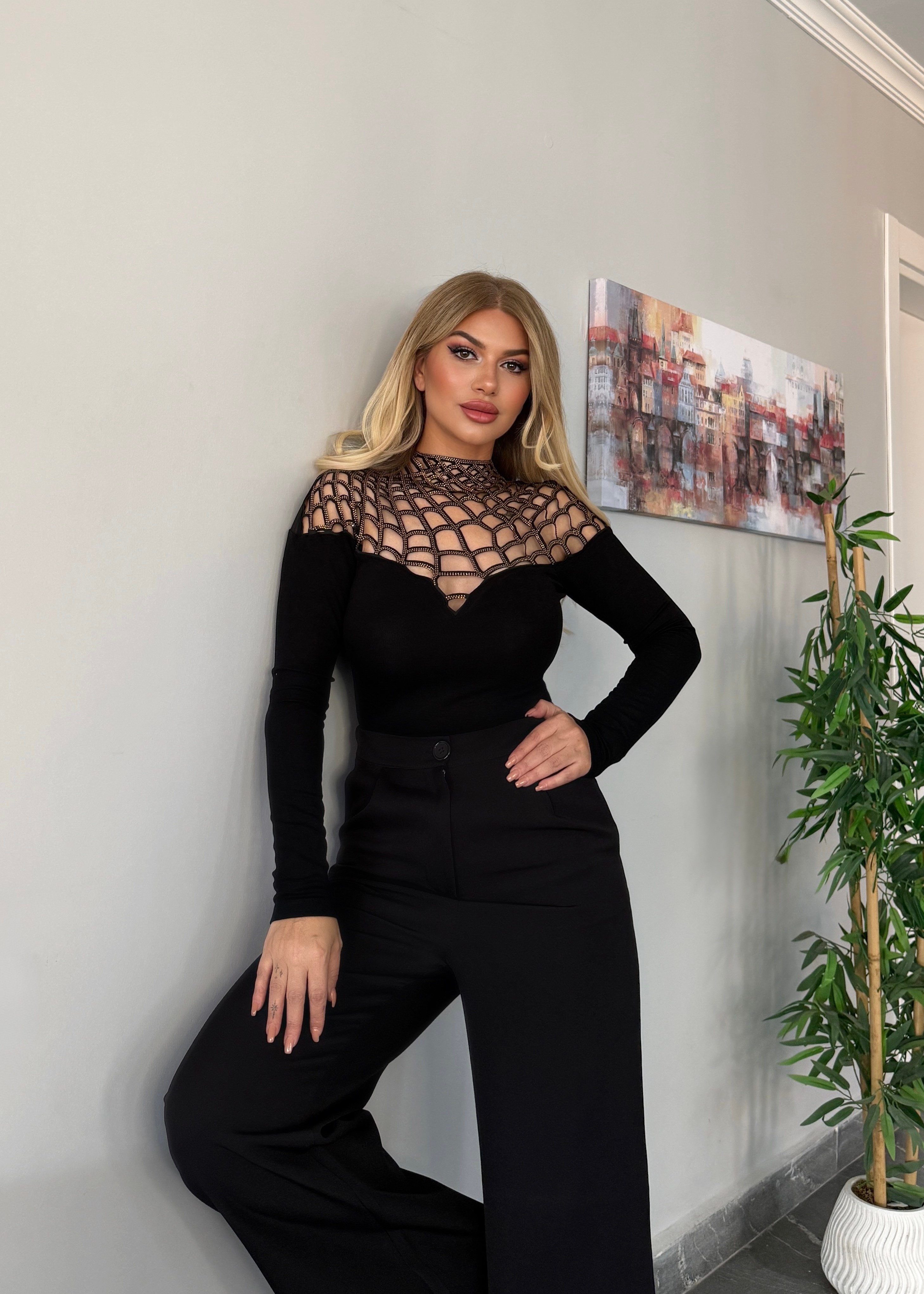 Spider taşlı bluz gold taşlı 