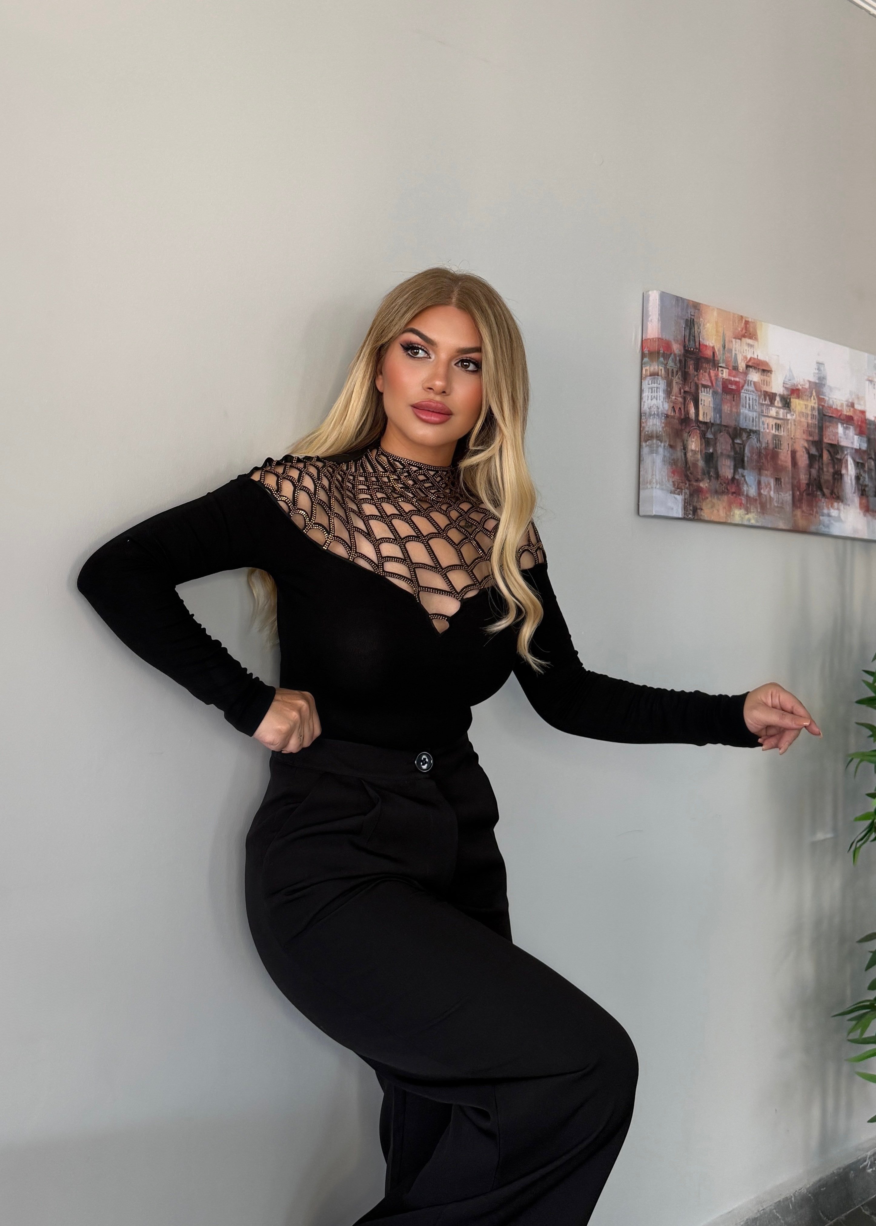 Spider taşlı bluz gold taşlı 