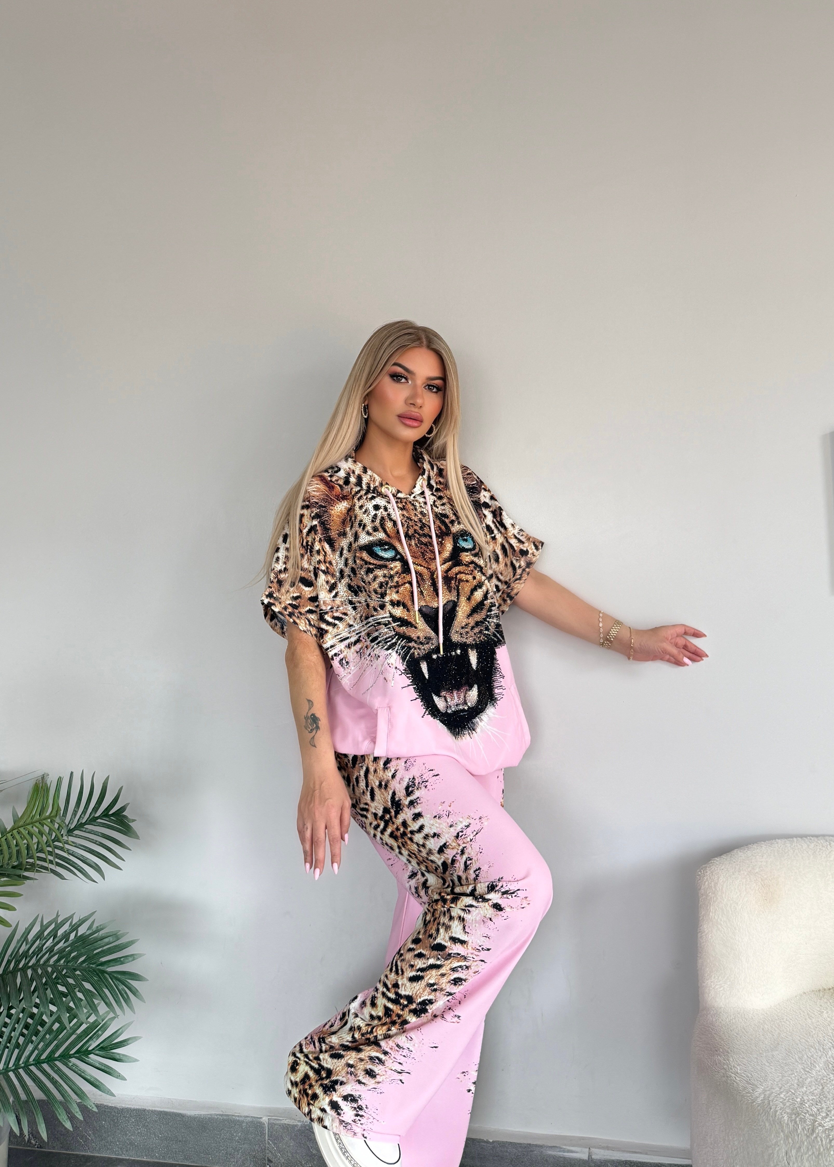 Tiger ipek saten takım pembe 