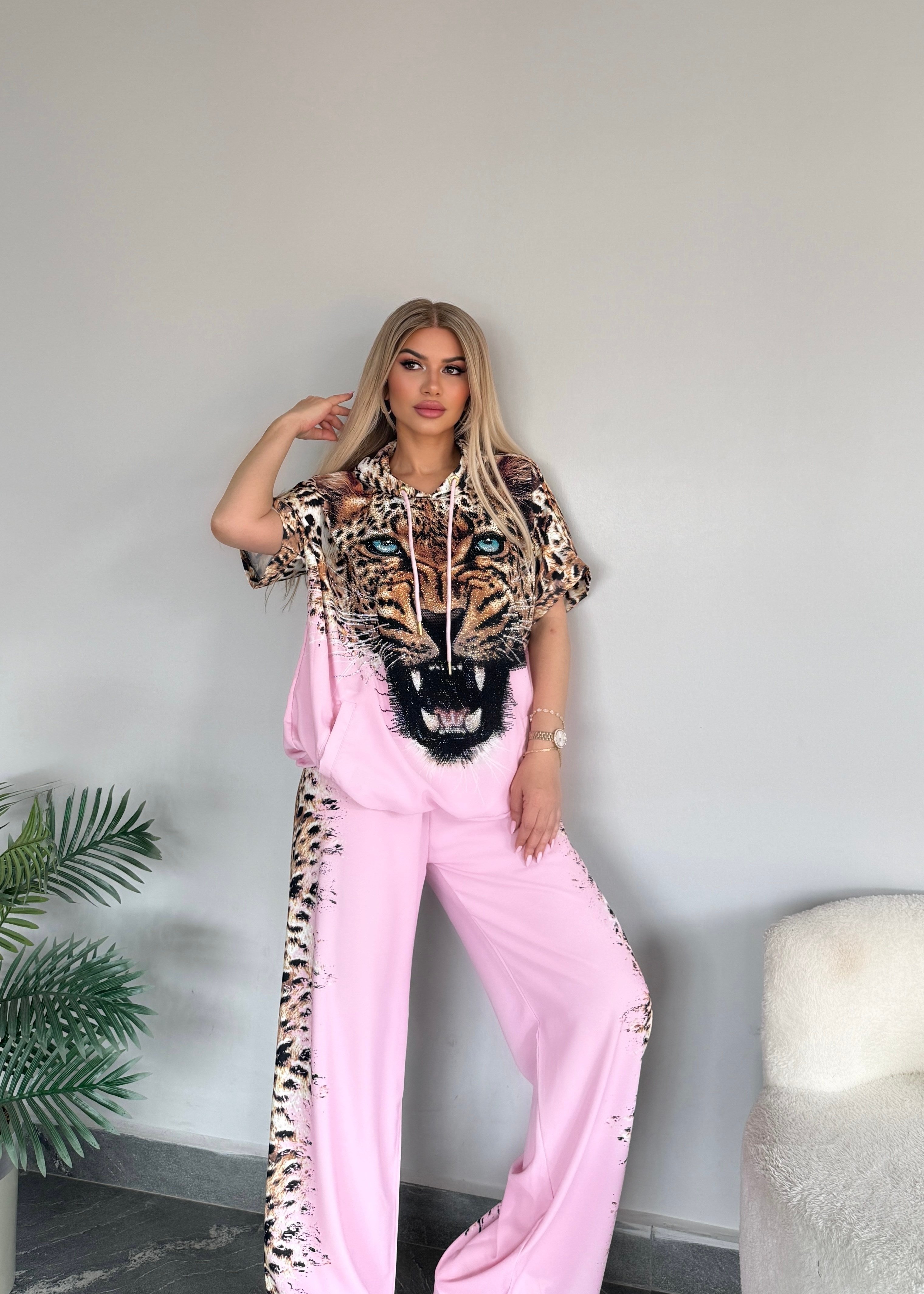 Tiger ipek saten takım pembe 