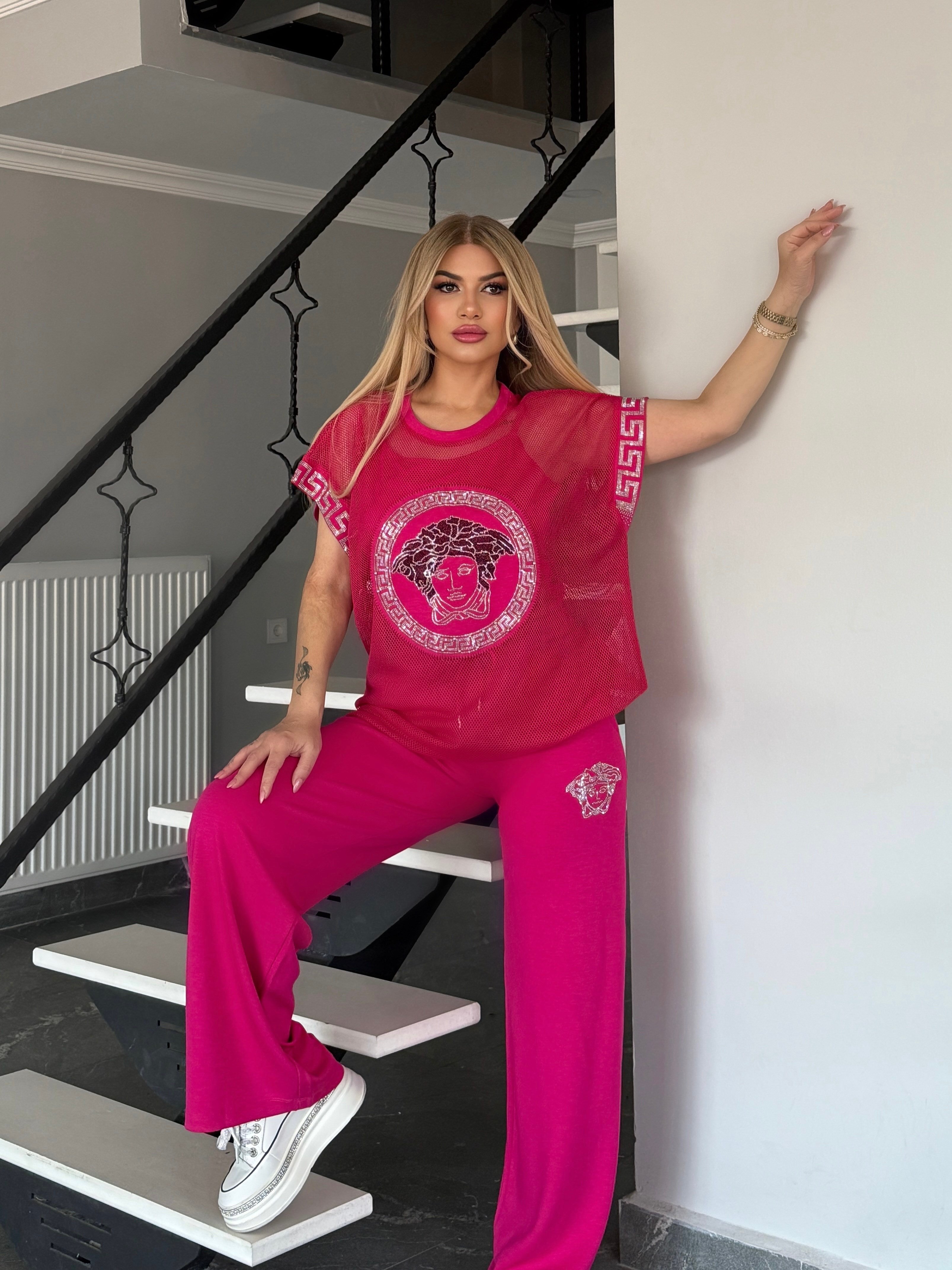 Vrsc file taşlı 3 lü takım pembe 