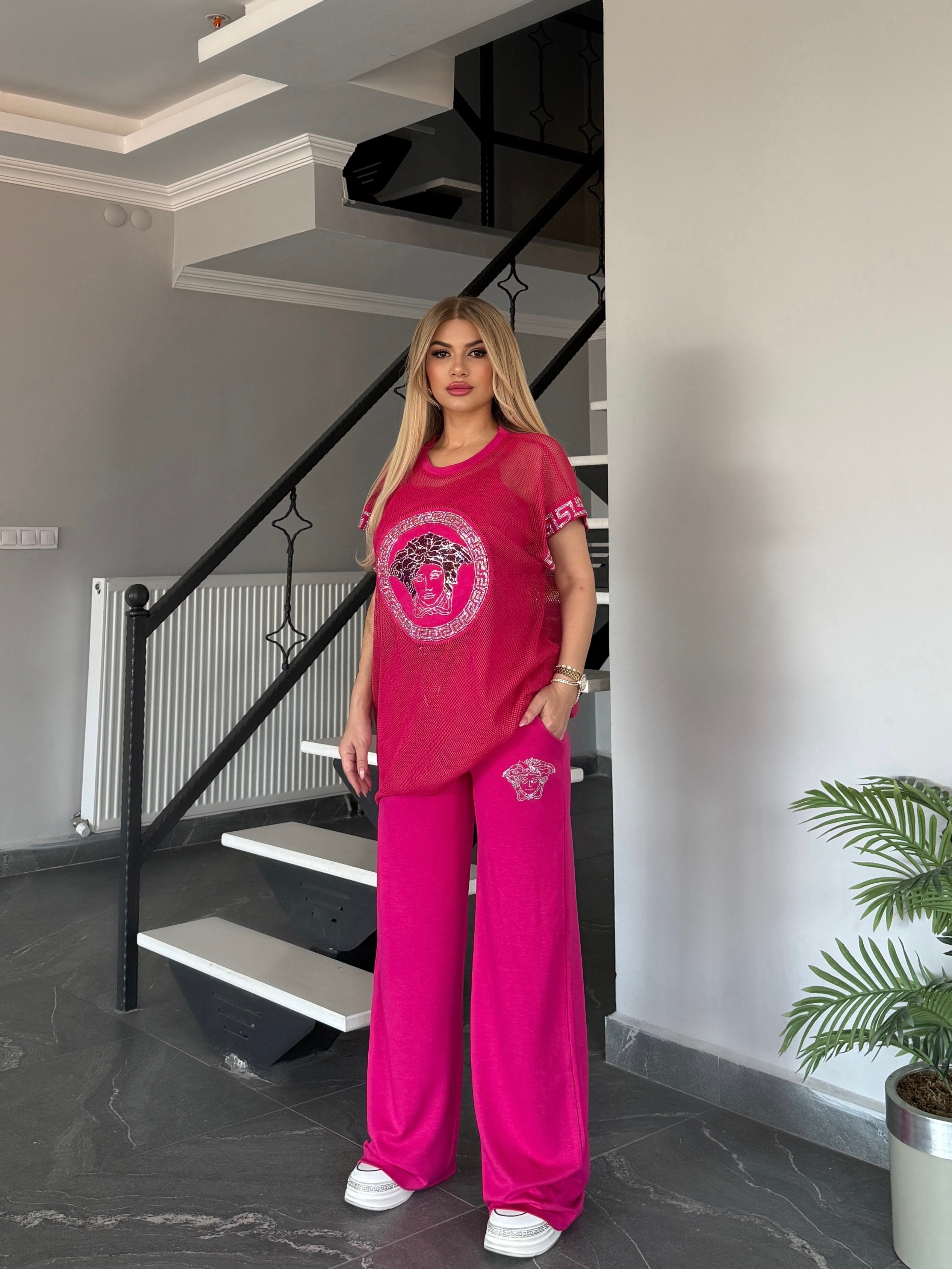 Vrsc file taşlı 3 lü takım pembe 