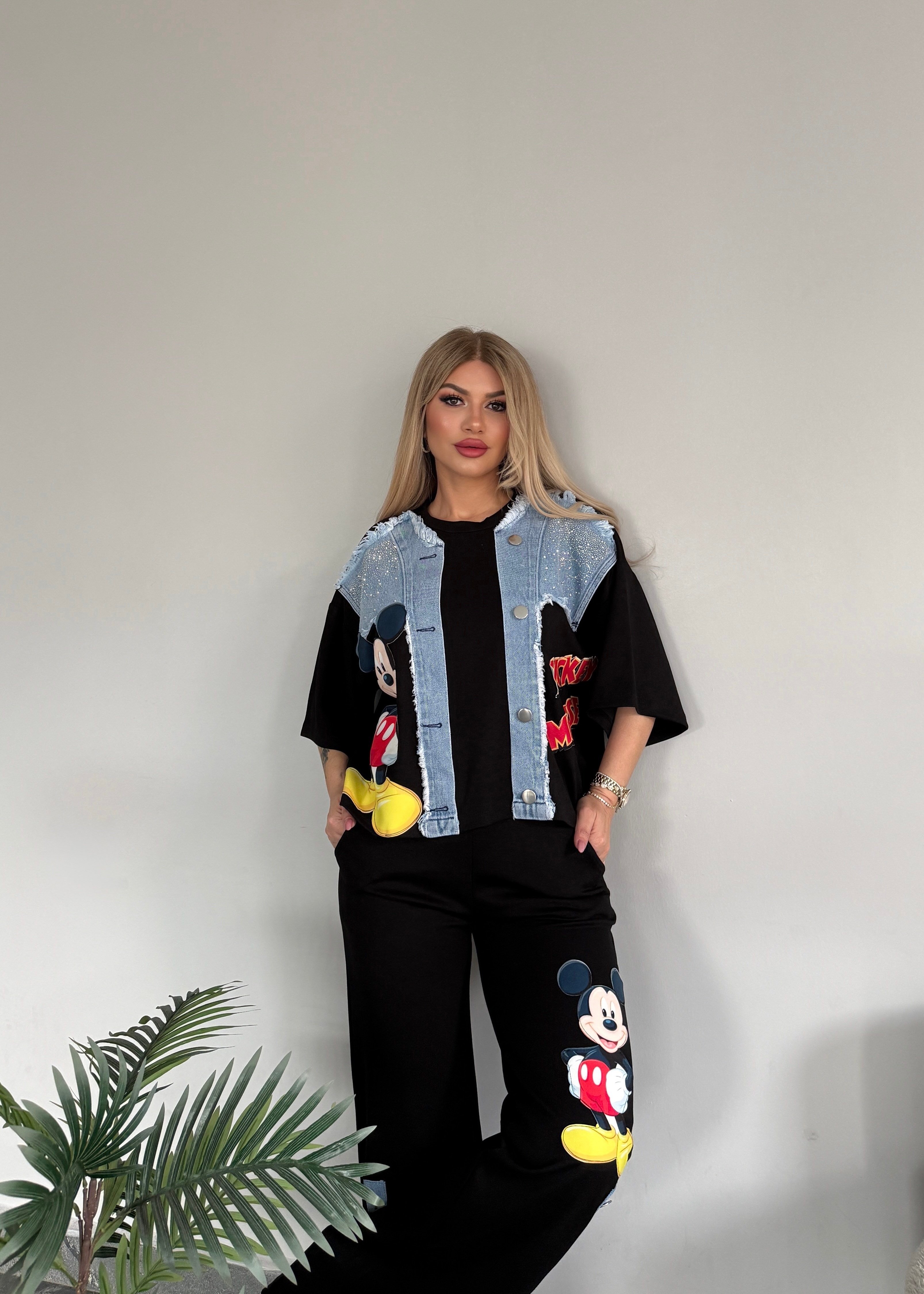 Yelek efektli Mickey takım siyah 