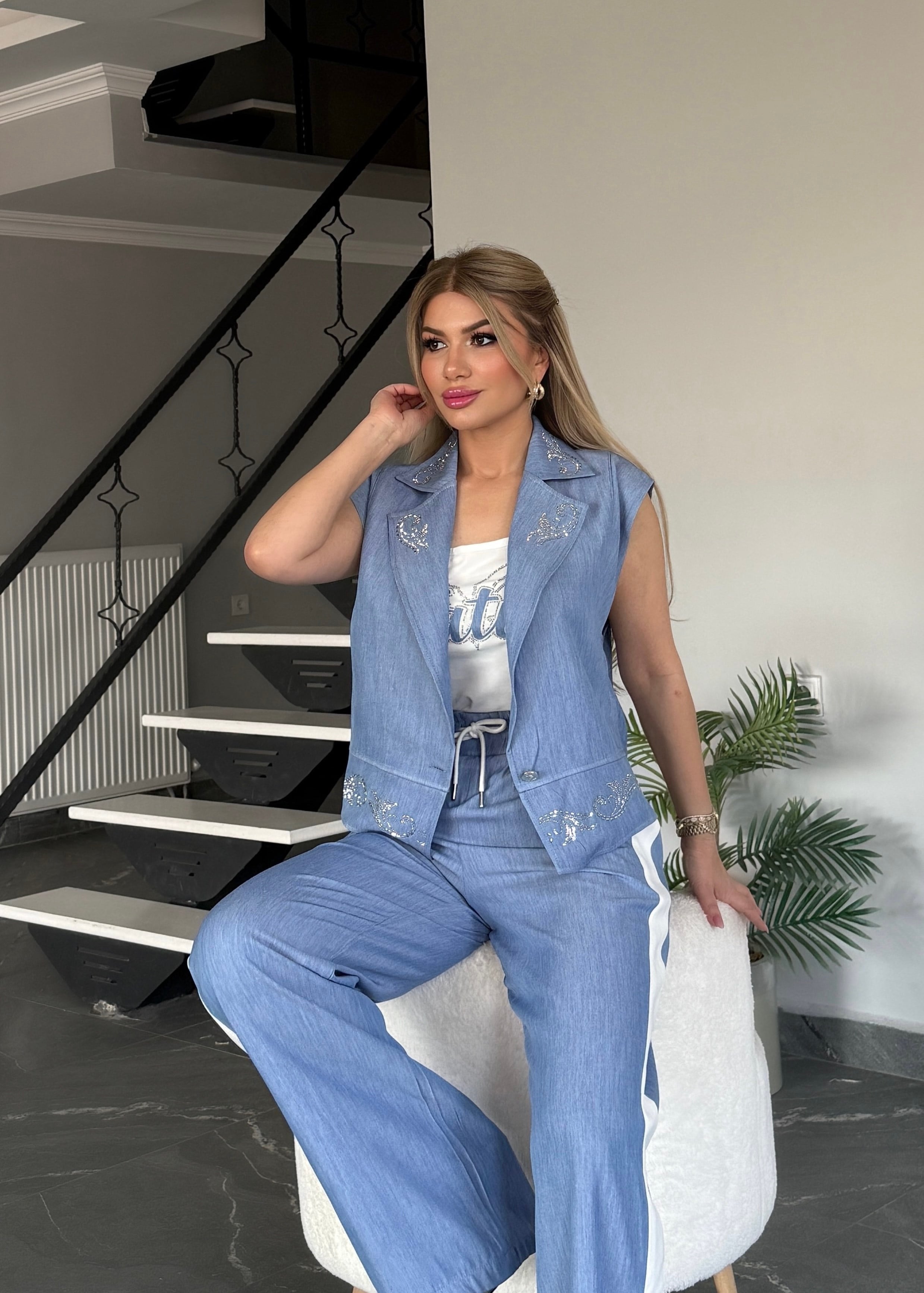 Yelekli 3 lü takım mavi 