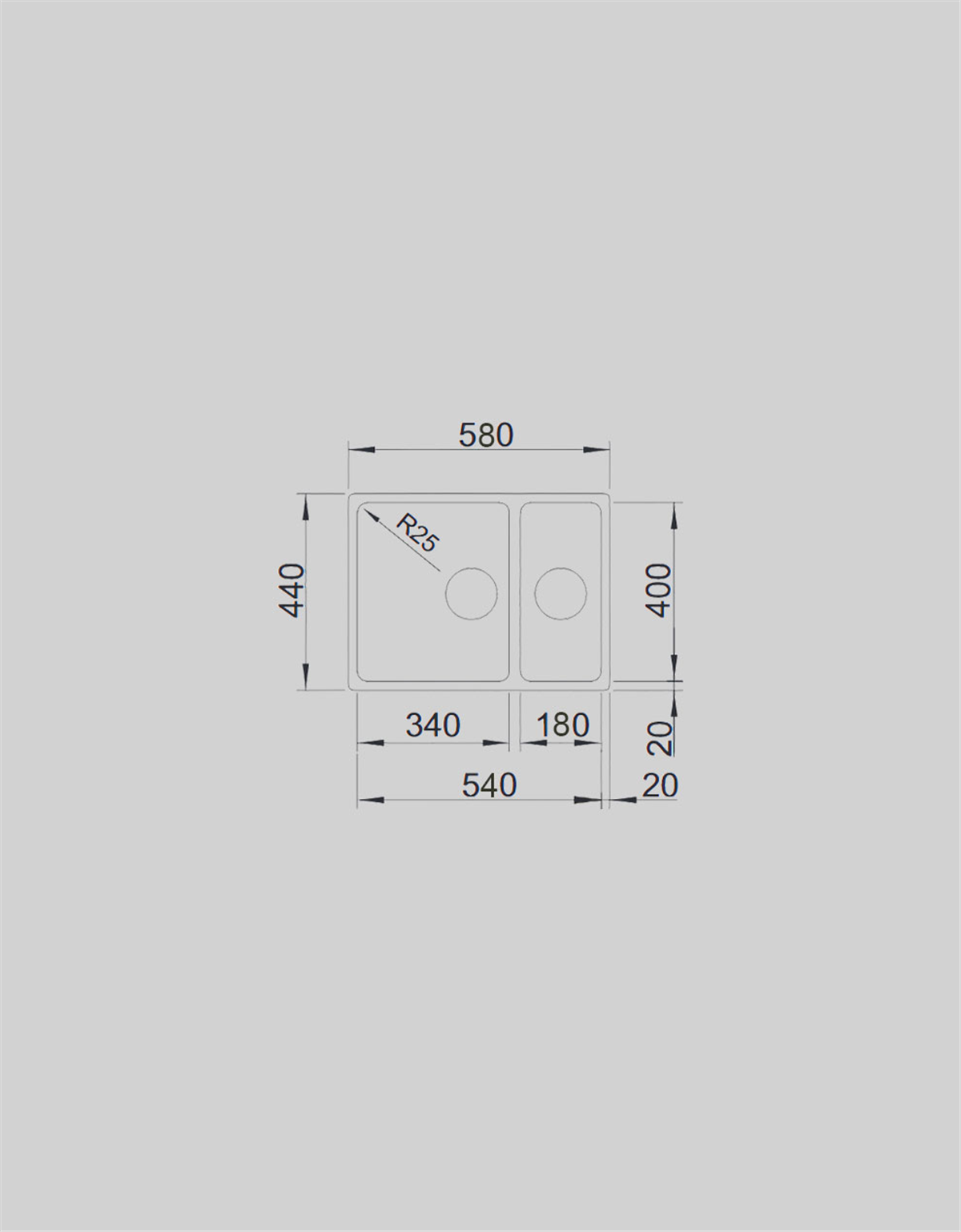 BLANCO CUBIM 34/18 R.25 K.GÖZ SAĞ (34x40-18x40) P.ÇELİK ROZET TAŞMA