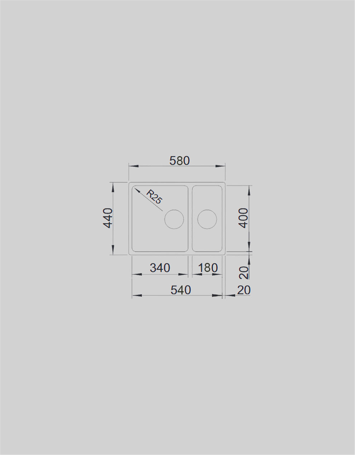 BLANCO CUBIM 34/18 R.25 K.GÖZ SAĞ (34x40-18x40) P.ÇELİK ROZET TAŞMA