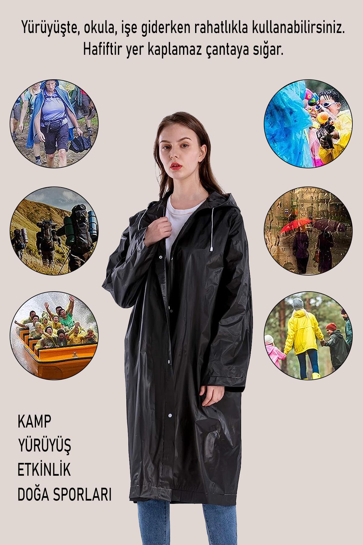 By Marine Kadın Erkek Yağmurluk Kapüşonlu Çıtçıtlı Eva Siyah Yağmurluk BYMMRC881R03