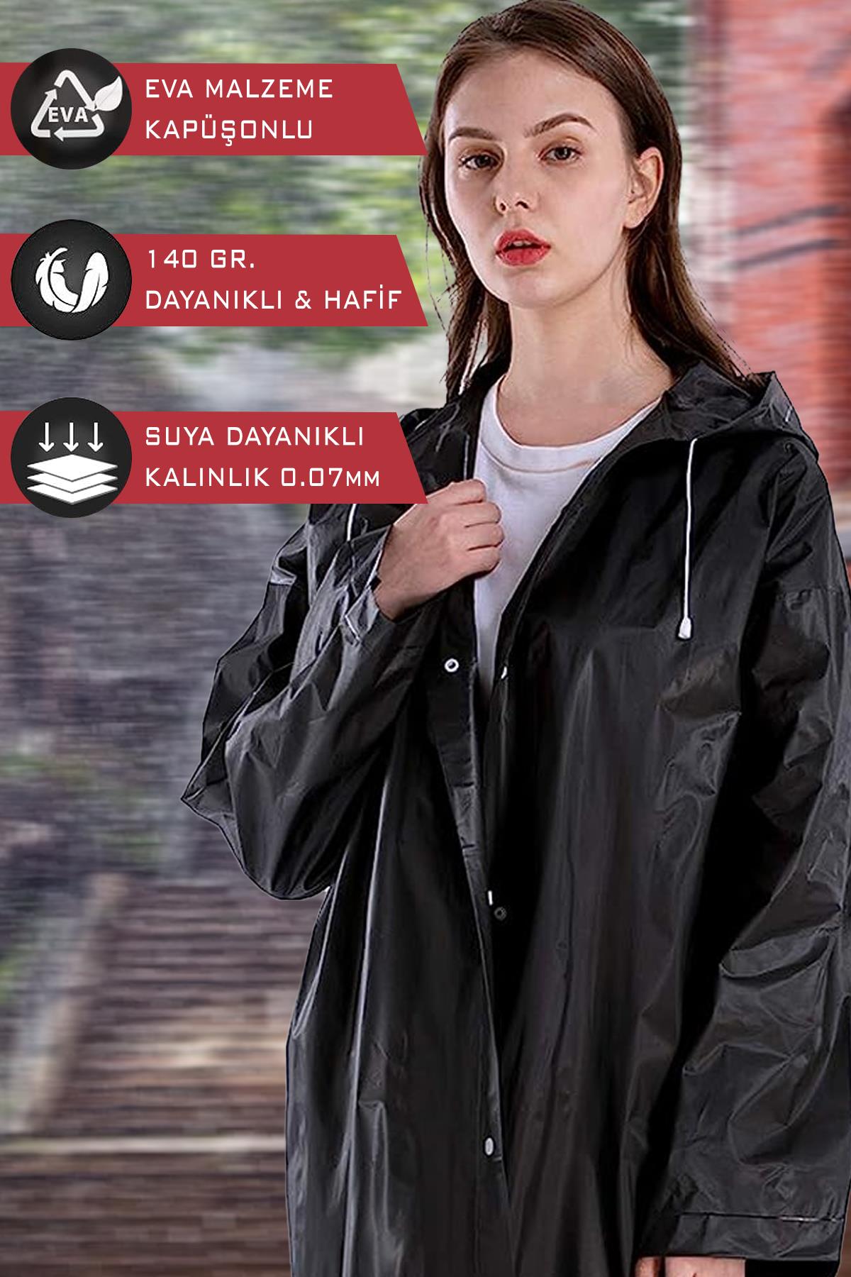 By Marine Kadın Erkek Yağmurluk Kapüşonlu Çıtçıtlı Eva Siyah Yağmurluk BYMMRC881R03