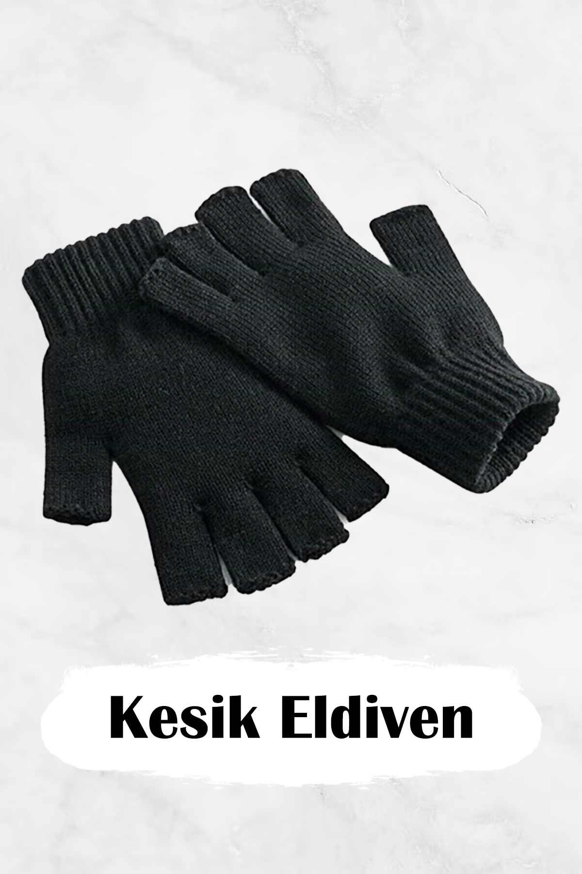 Cappello Unisex Polar Bere Polar Boyunluk Kesik Eldiven Siyah 3'lü Set CAP3LUSET