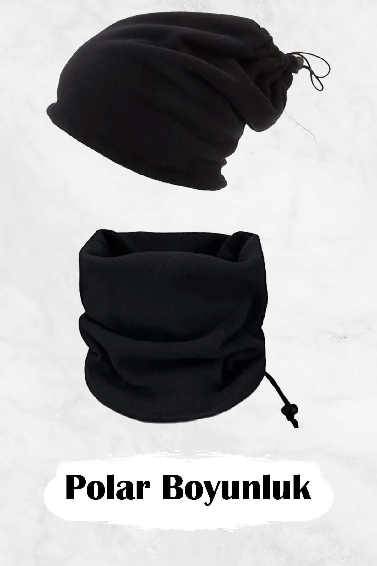 Cappello Unisex Polar Bere Polar Boyunluk Kesik Eldiven Siyah 3'lü Set CAP3LUSET