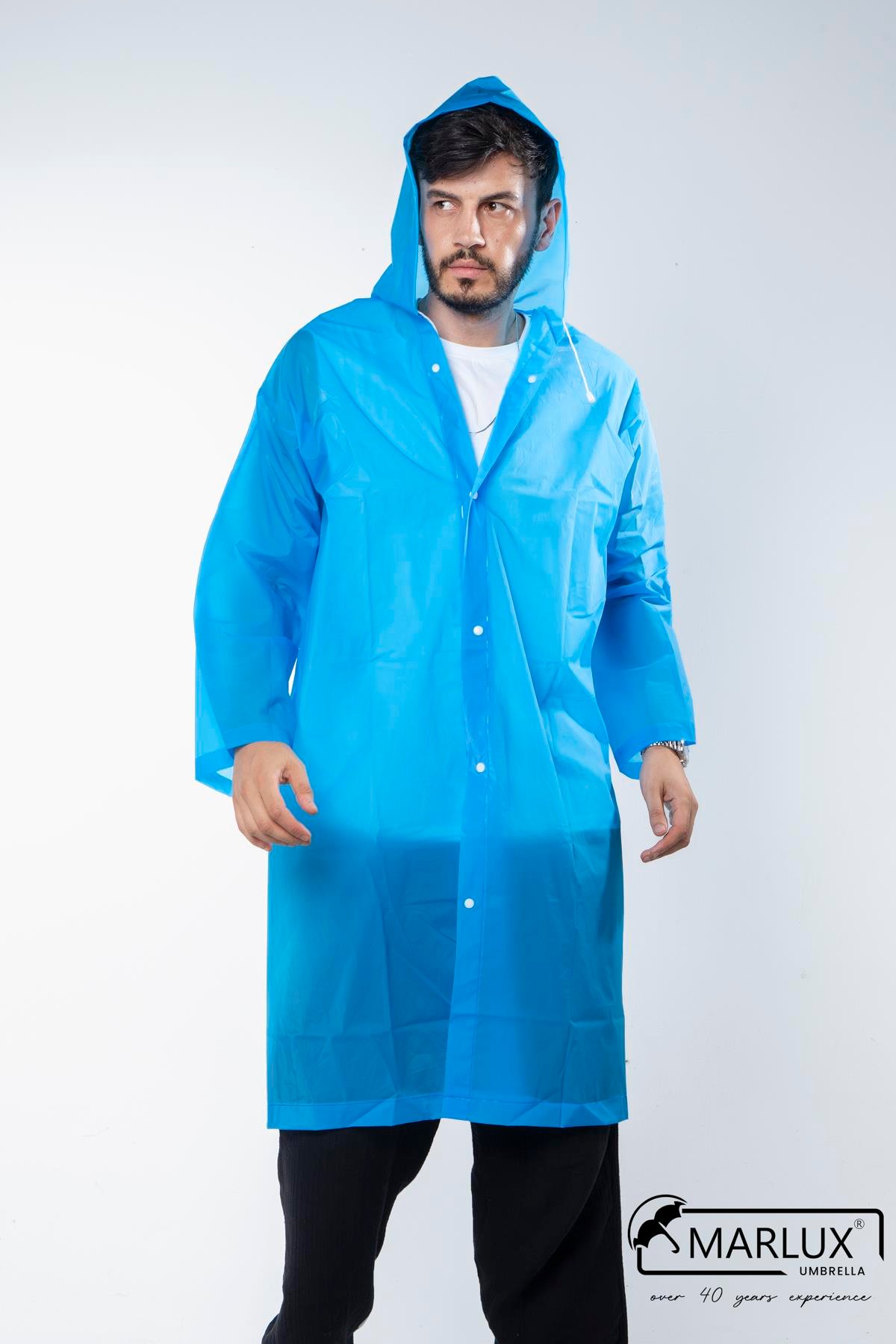 Kadın Erkek Yağmurluk Kapüşonlu Çıtçıtlı Eva Mavi Yağmurluk M21MRC881R08