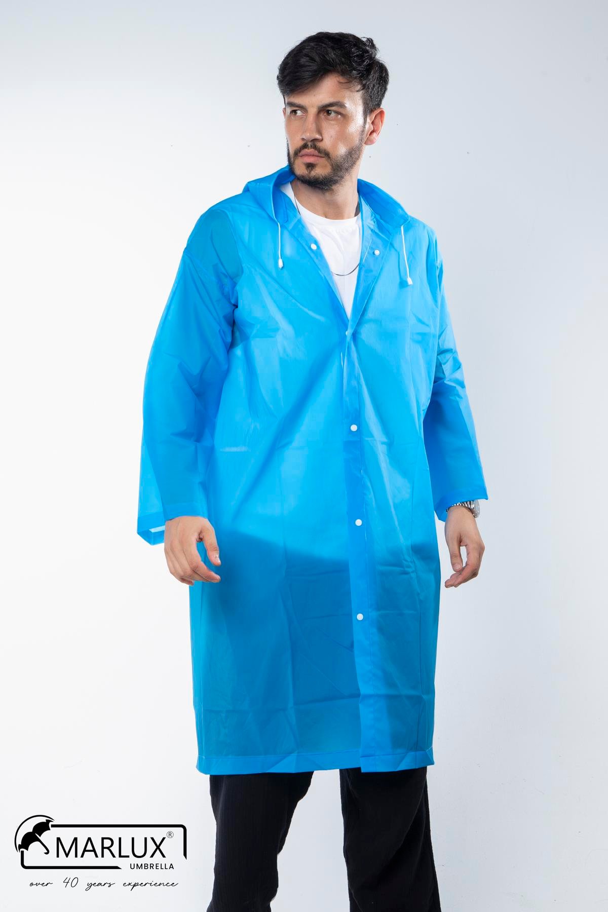 Kadın Erkek Yağmurluk Kapüşonlu Çıtçıtlı Eva Mavi Yağmurluk M21MRC881R08