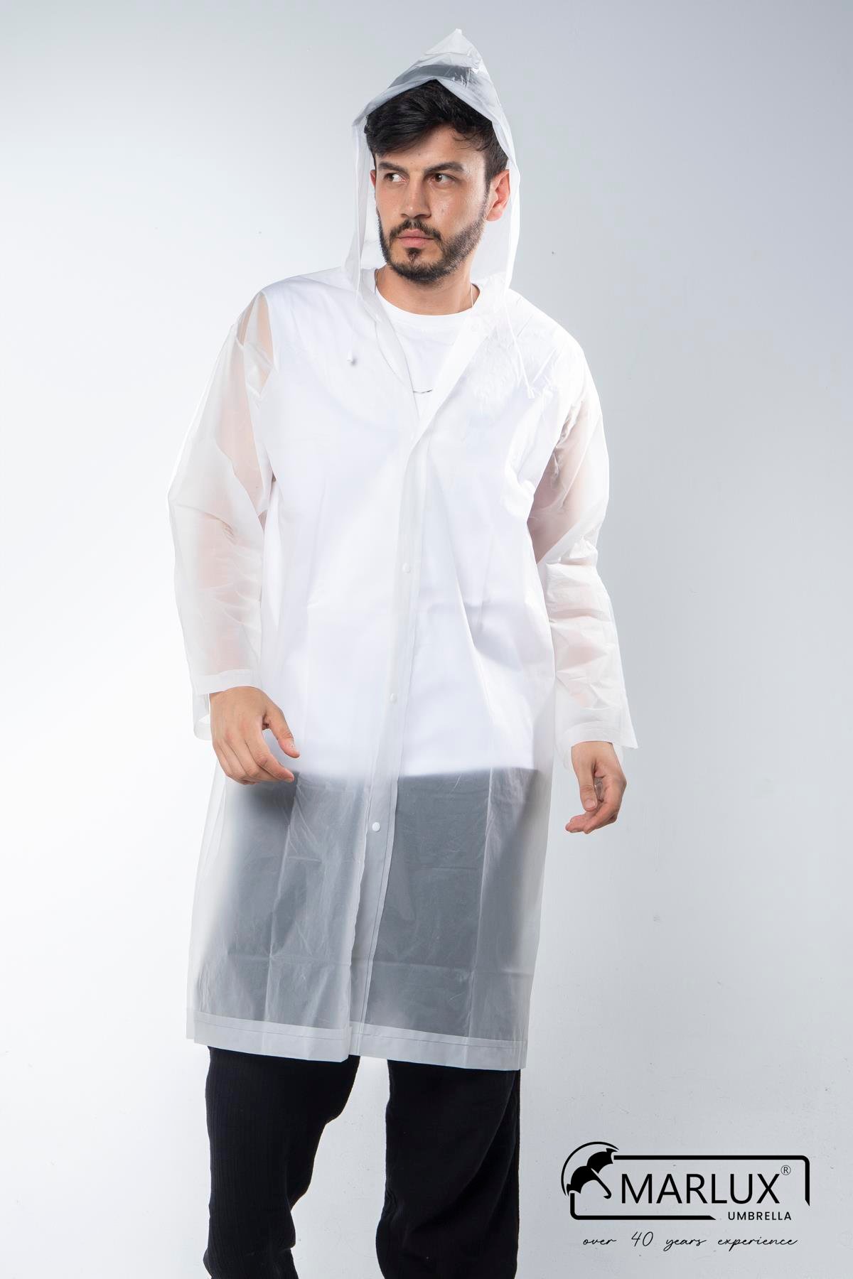 Kadın Erkek Yağmurluk Kapüşonlu Çıtçıtlı Eva Beyaz Yağmurluk M21MRC881R02