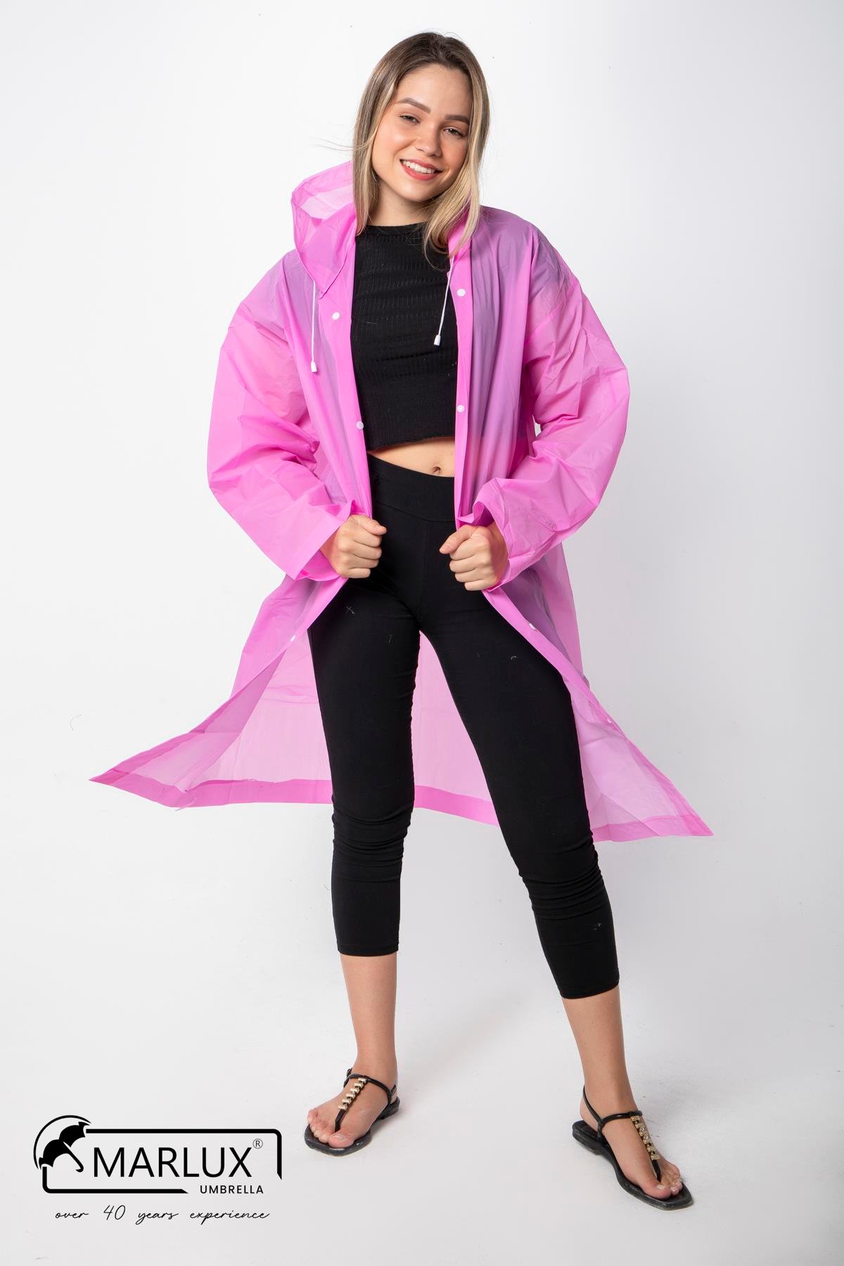 Kadın Erkek Yağmurluk Kapüşonlu Çıtçıtlı Eva Pembe Yağmurluk M21MRC881R11