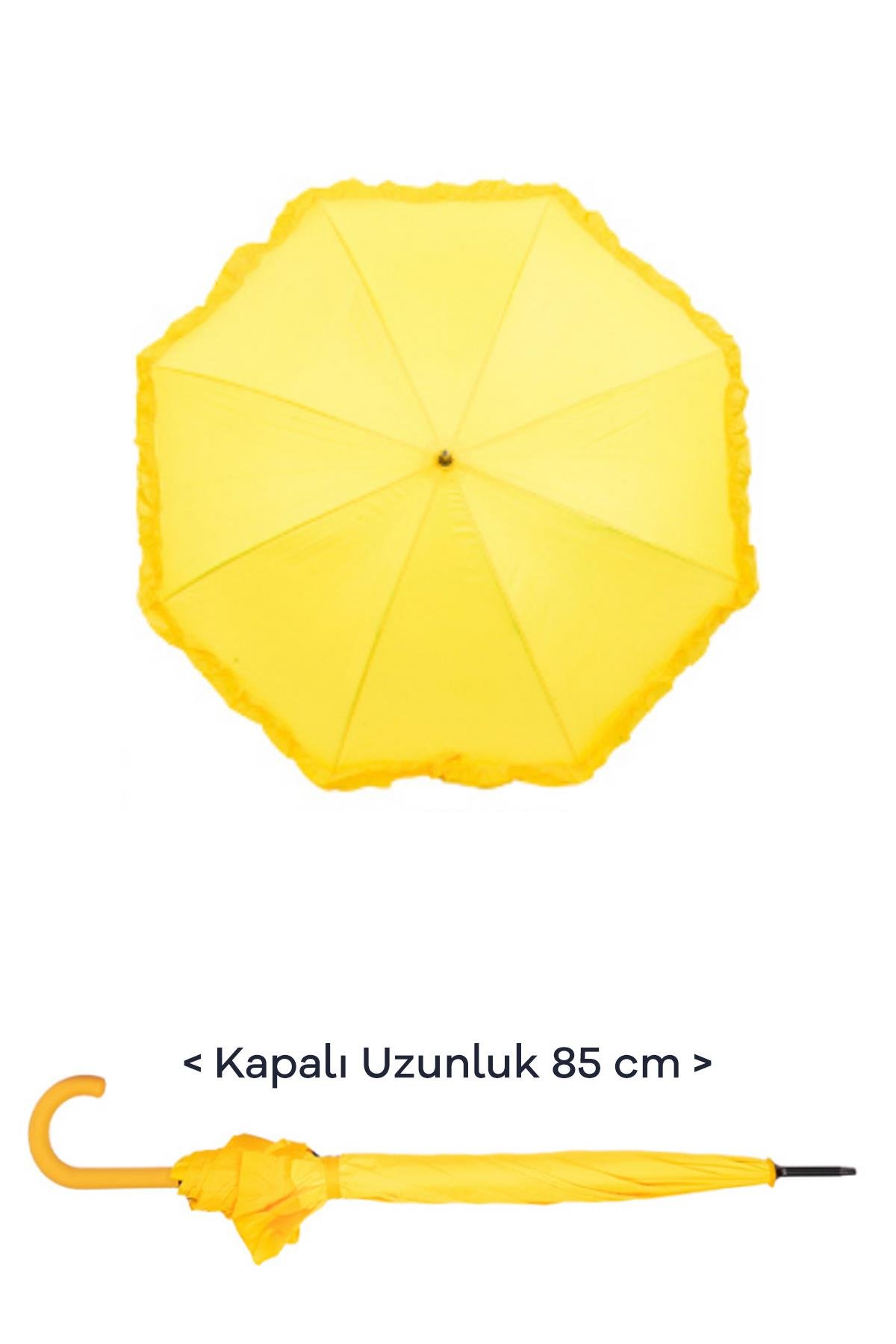 Marlux 1. Sınıf Kalite Baston Tip Rüzgara Dayanıklı 8 Fiber Telli Kadın Şemsiye Sarı MARLUX10132A
