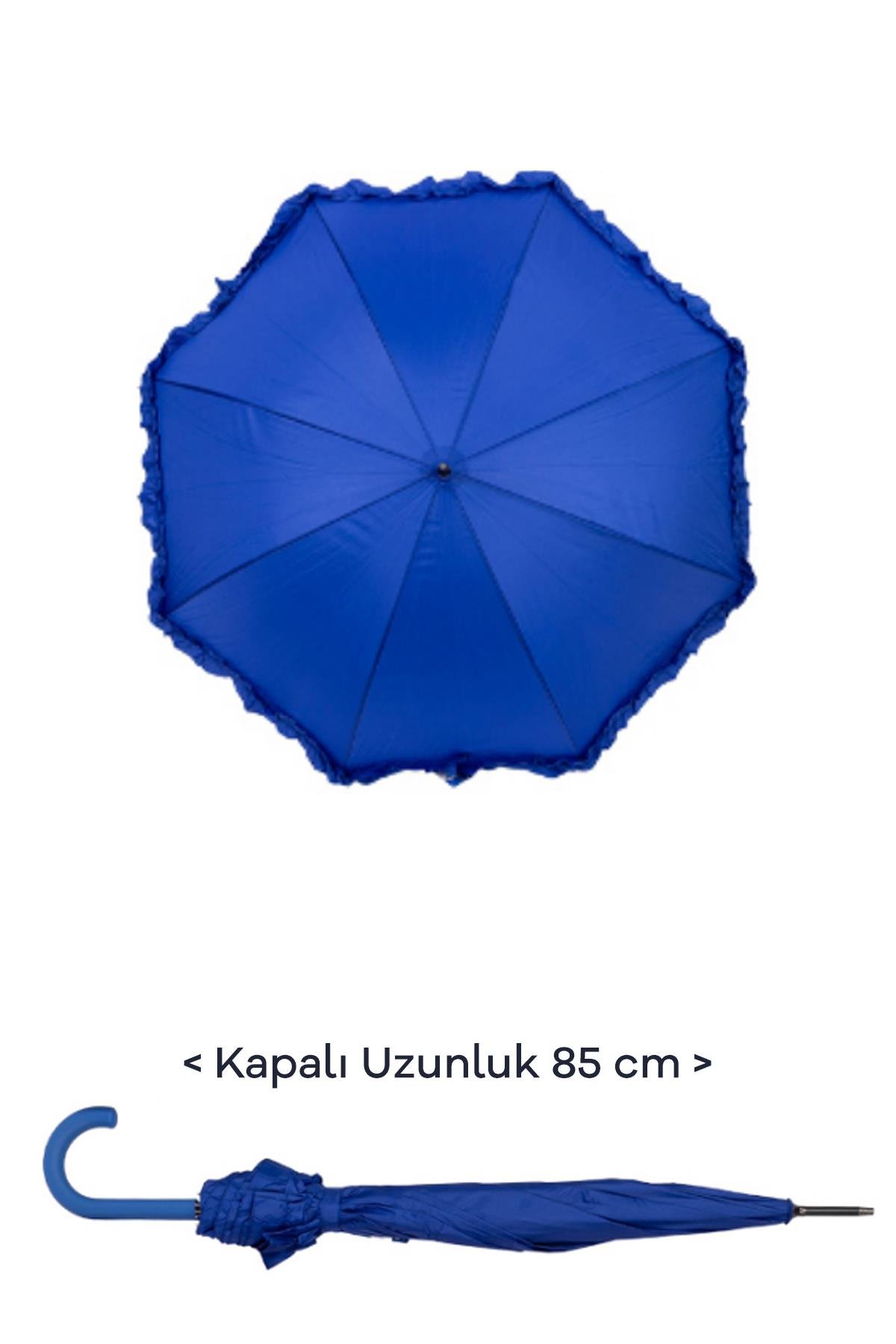 Marlux 1. Sınıf Kalite Baston Tip Rüzgara Dayanıklı 8 Fiber Telli Kadın Şemsiye Mavi MARLUX10132A