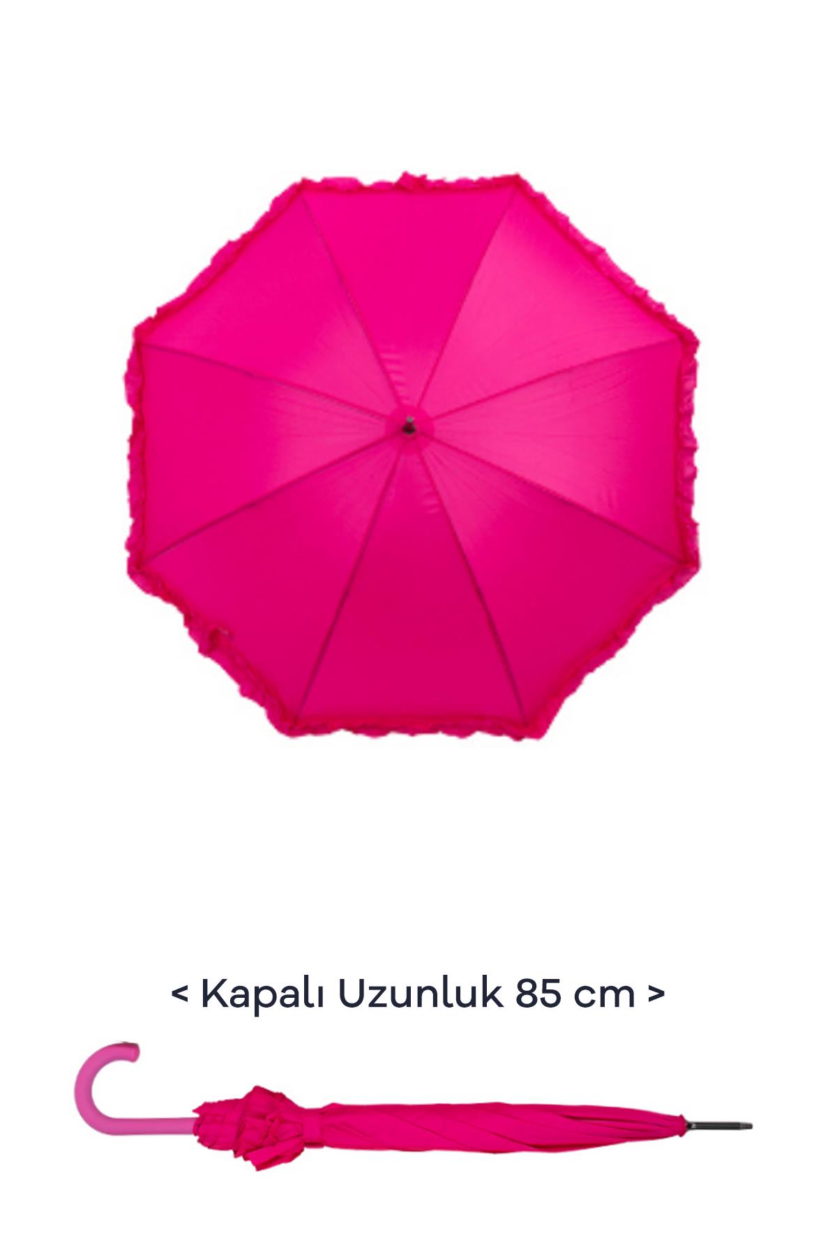 Marlux 1. Sınıf Kalite Baston Tip Rüzgara Dayanıklı 8 Fiber Telli Kadın Şemsiye Pembe MARLUX10132A