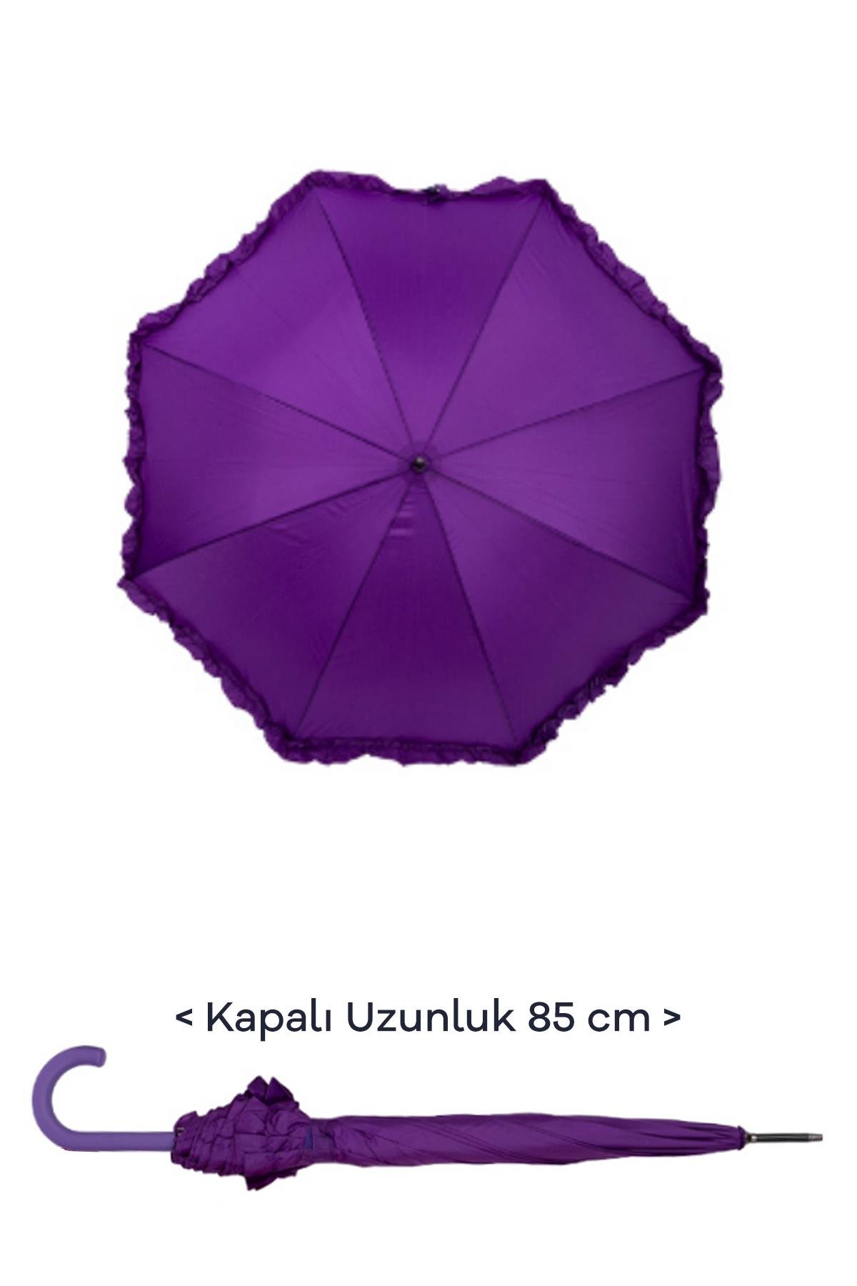 Marlux 1. Sınıf Kalite Baston Tip Rüzgara Dayanıklı 8 Fiber Telli Kadın Şemsiye Mor MARLUX10132A