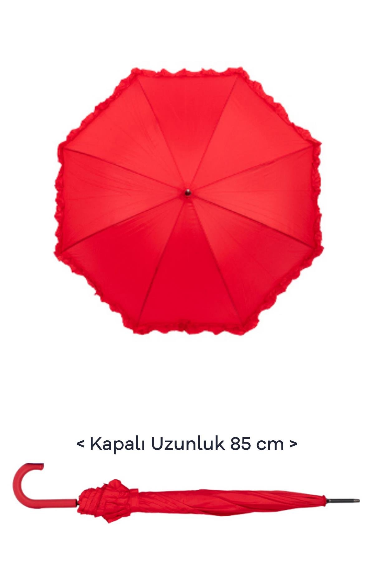 Marlux 1. Sınıf Kalite Baston Tip Rüzgara Dayanıklı 8 Fiber Telli Kadın Şemsiye Kırmızı MARLUX10132A