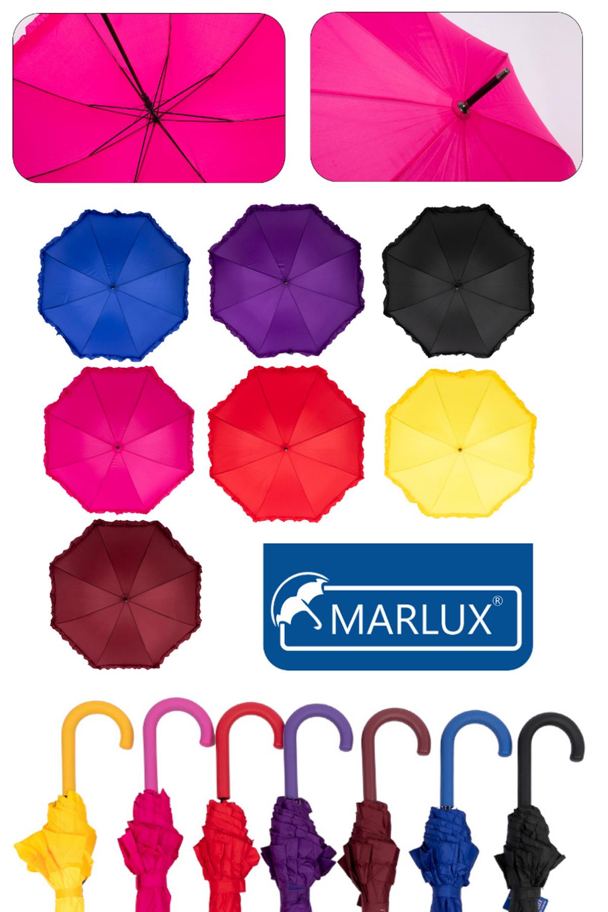 Marlux 1. Sınıf Kalite Baston Tip Rüzgara Dayanıklı 8 Fiber Telli Kadın Şemsiye Siyah MARLUX10132A