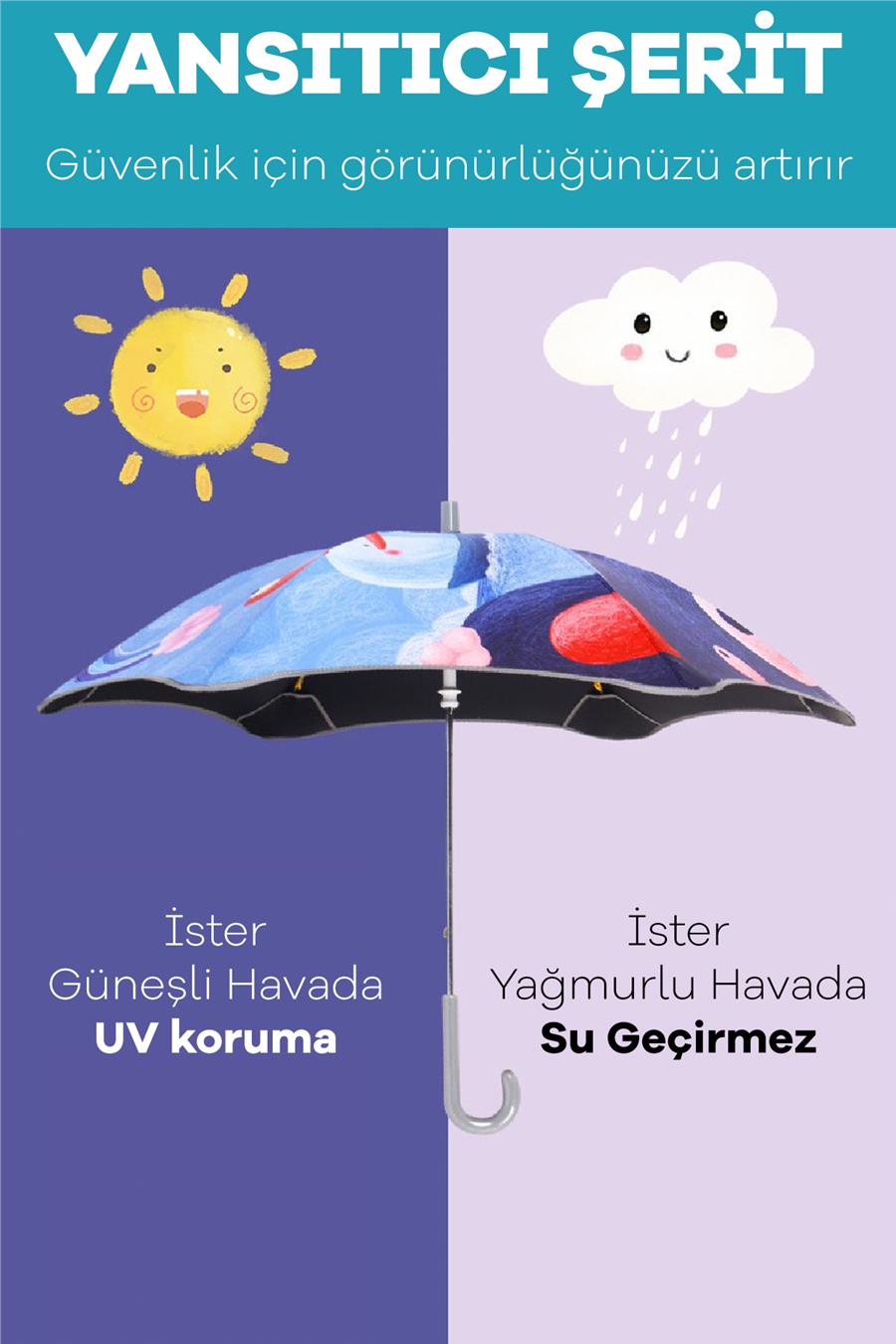 Marlux 6 Fiber Telli Kız Çocuk Şemsiye Prenses Desenli Rüzgara Dayanıklı Kız Çocuk Şemsiyesi MARLUX1099GRLR06