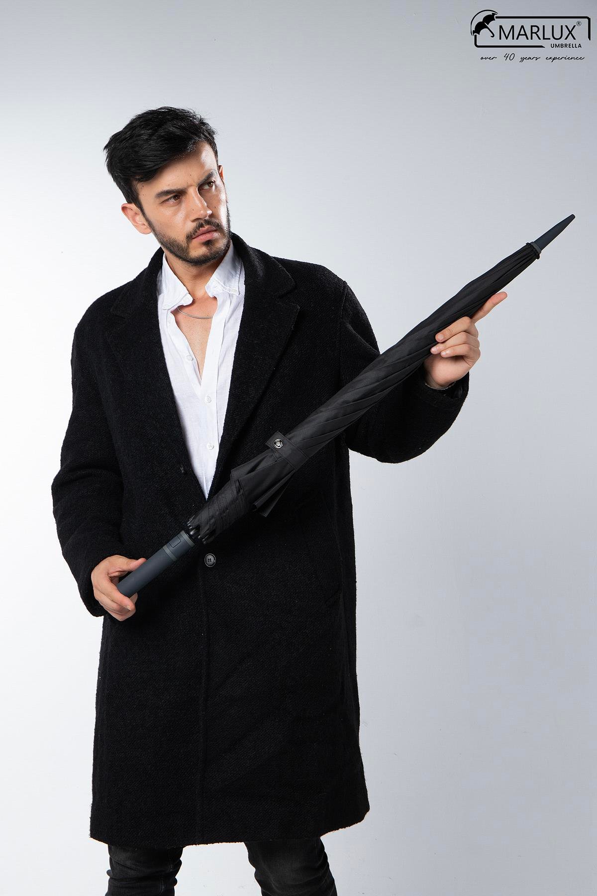 Marlux 8 Fiber Telli Rüzgara Dayanıklı Otomatik Özel Tasarım Protokol Şemsiye Siyah Gri MPR2008