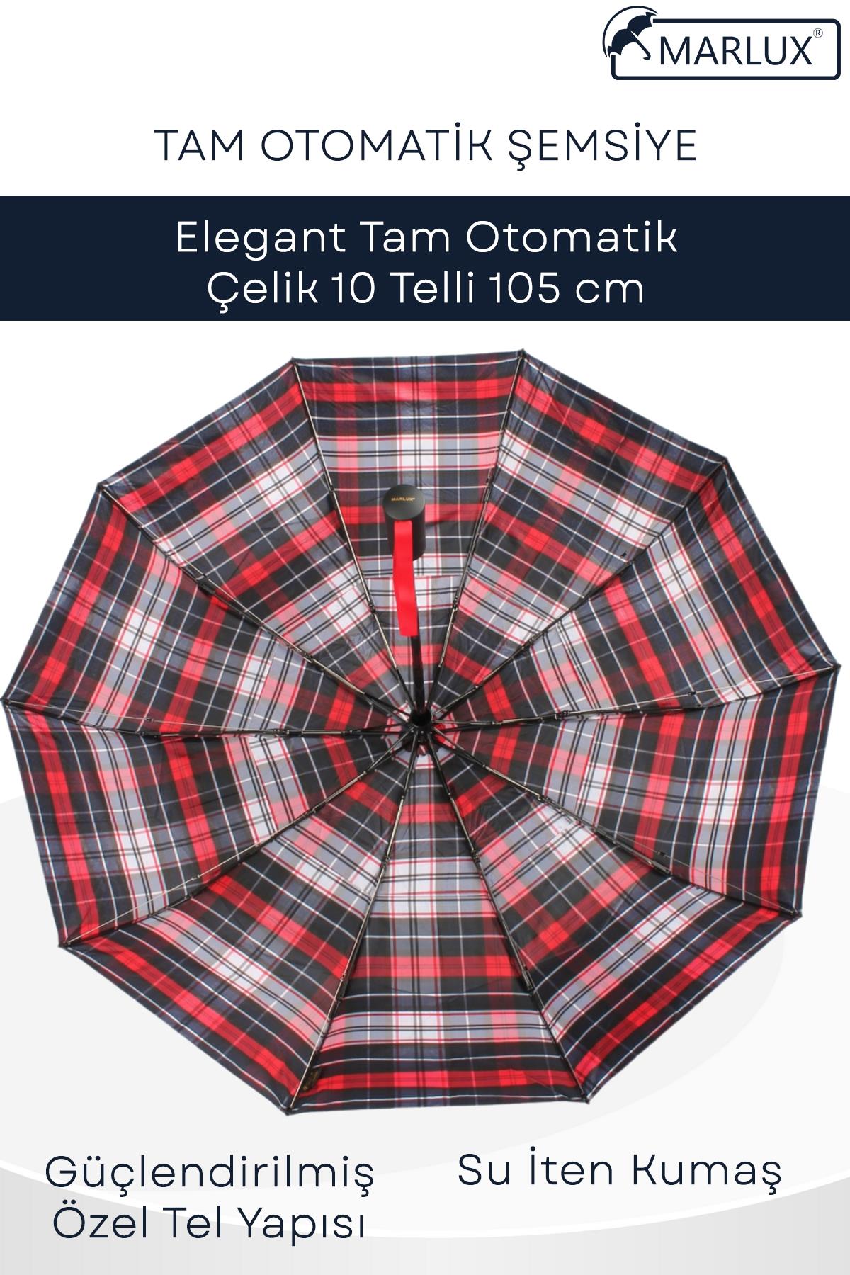 Marlux Ekstra Güçlendirilmiş Tam Otomatik Rüzgar Şemsiyesi 10 Fiber Tel Lacivert Kırmızı MPR2001E